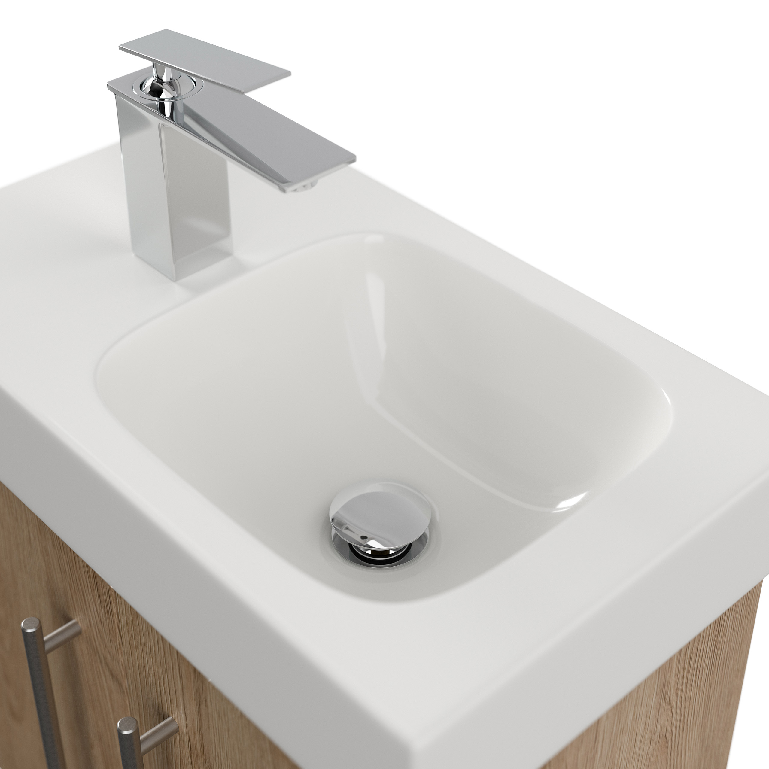 Badmöbel mit Geberit Icon Waschbecken XS 53 cm links eiche hell