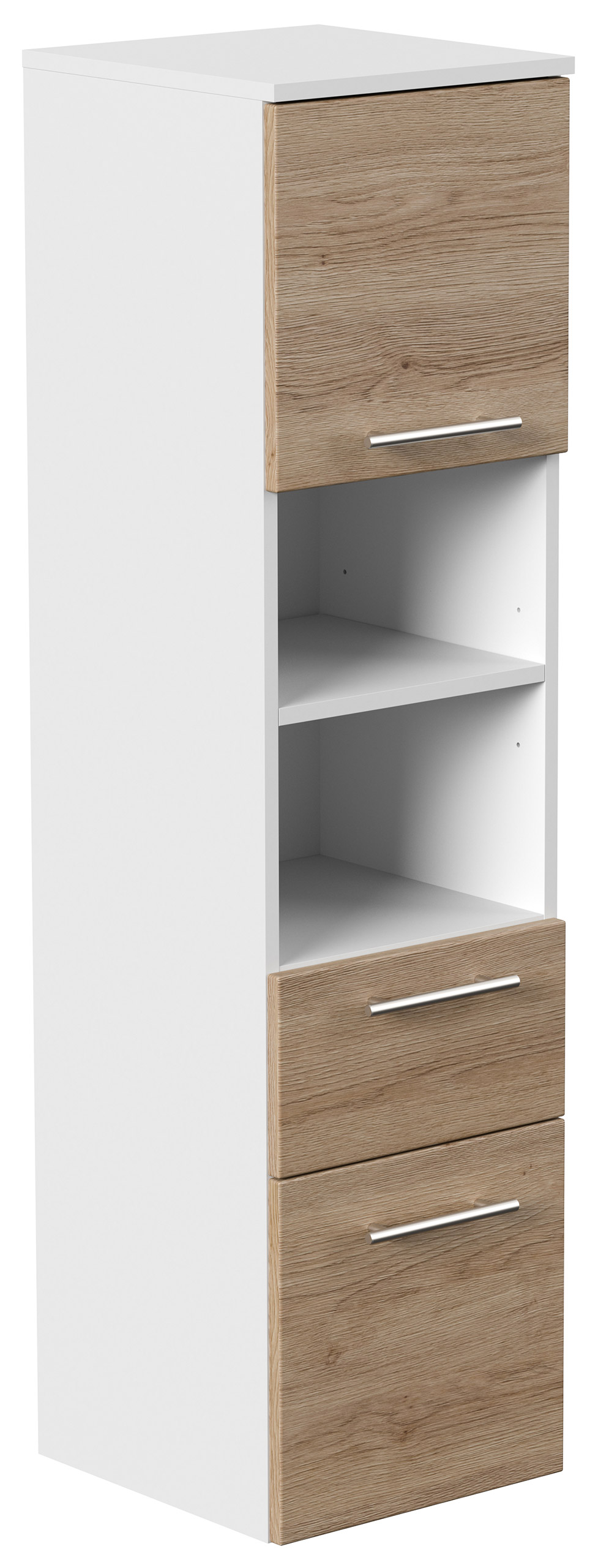 Hochschrank SANTINI 135cm weiss matt mit Fronten in eiche hell