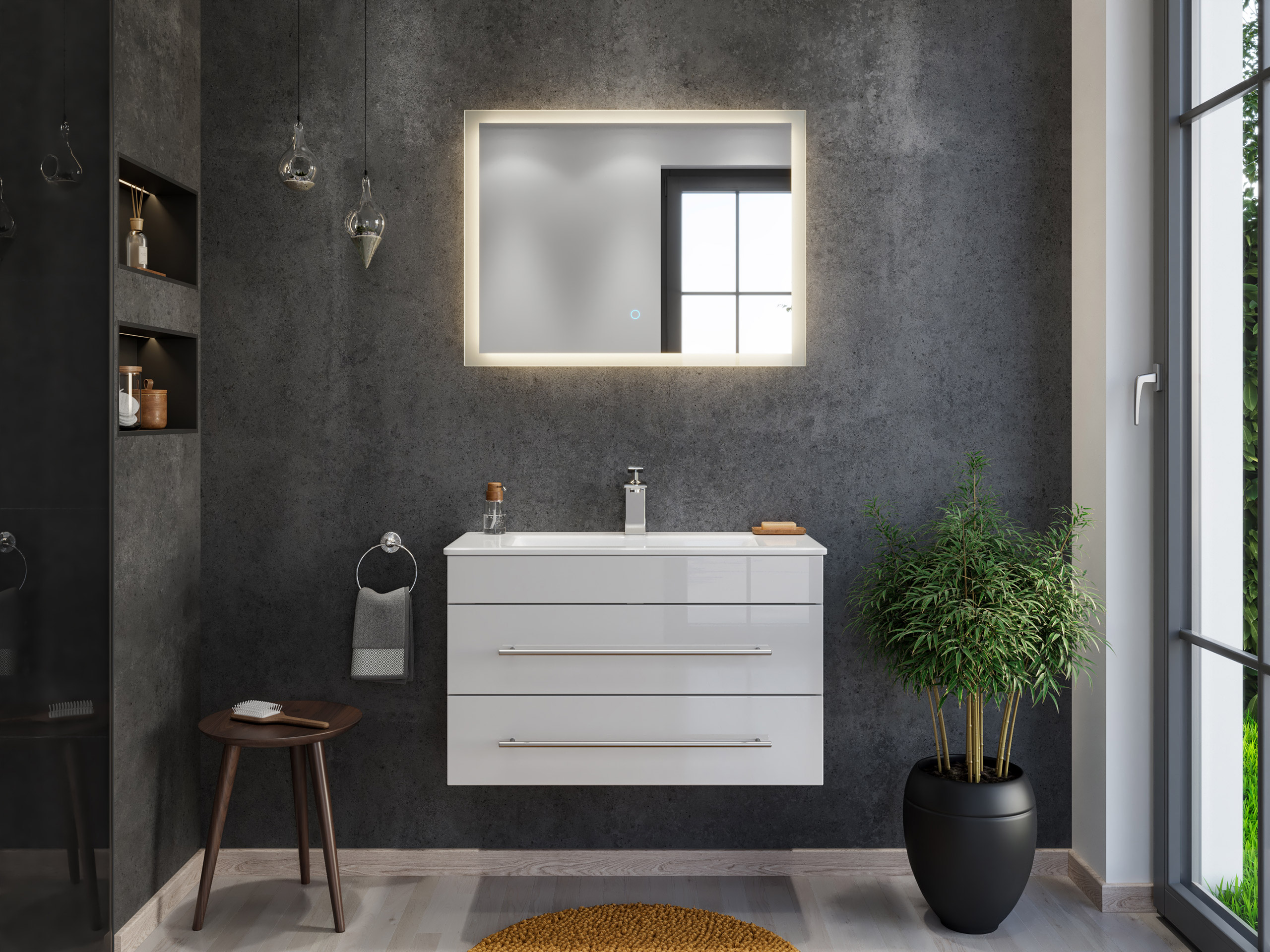 Badmöbel Mars 800 2-teilig mit LED Spiegel SlimLine SoftClose weiss hochglanz