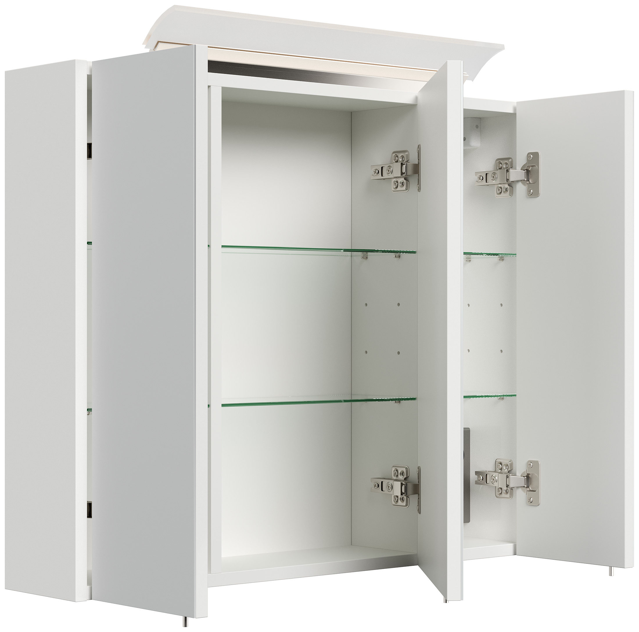 Spiegelschrank 75cm inkl. Design LED-Lampe und Glasböden weiss hochglanz
