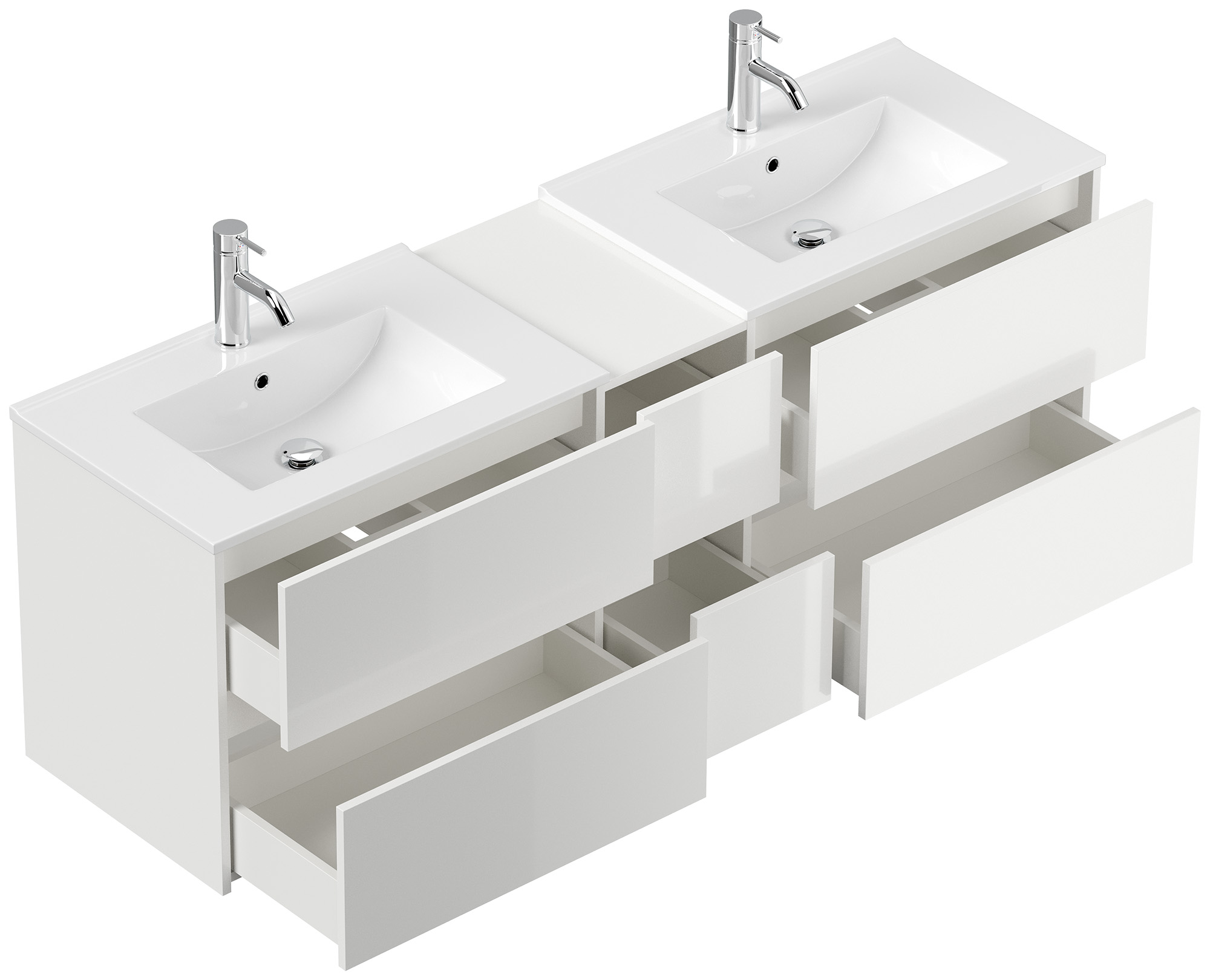 Badmöbelset Taifun 170cm 4tlg mit 2x Spiegelschrank & 3er Boxen Set weiß Hgl