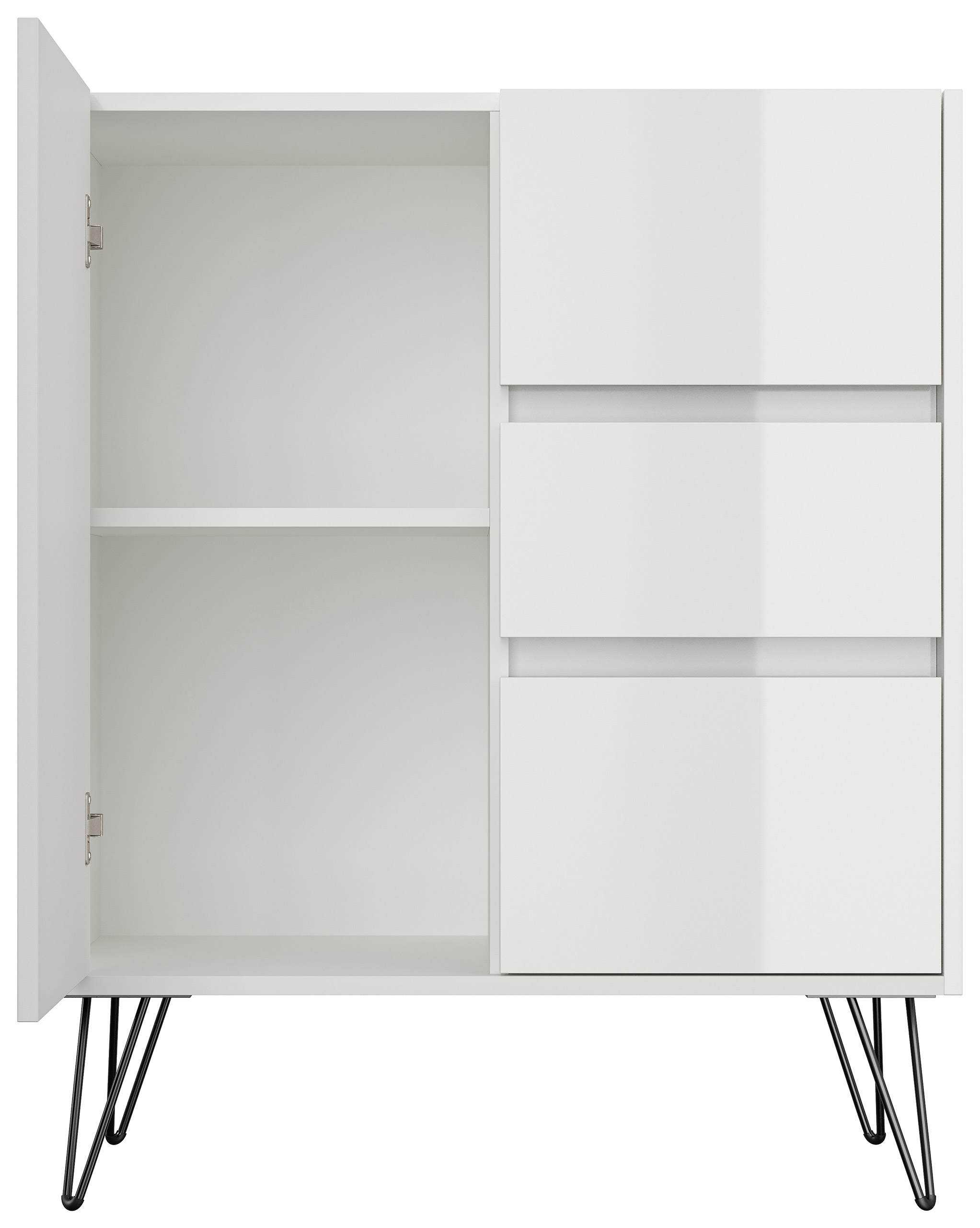 Design Sideboard Kommode Rauk 80cm 3 Greifraum SoftClose 1 Tür Weiß hochglanz