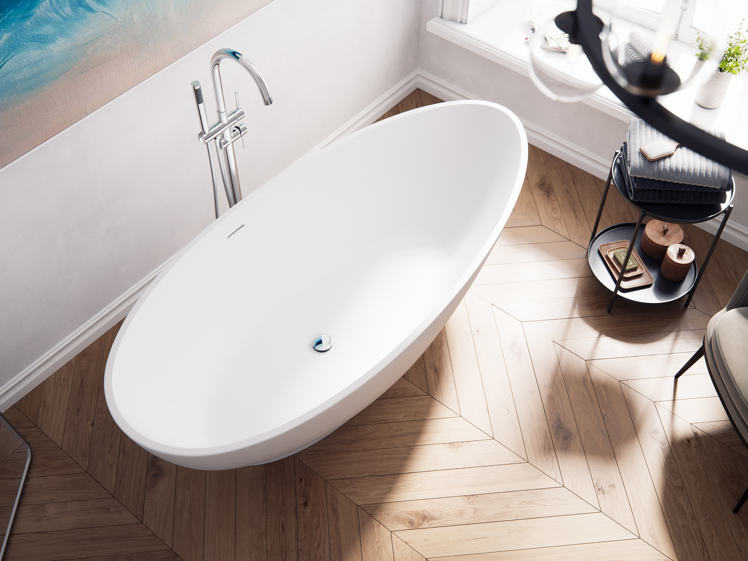 Freistehende Badewanne Iconic 190 Solid Stone Weiß matt