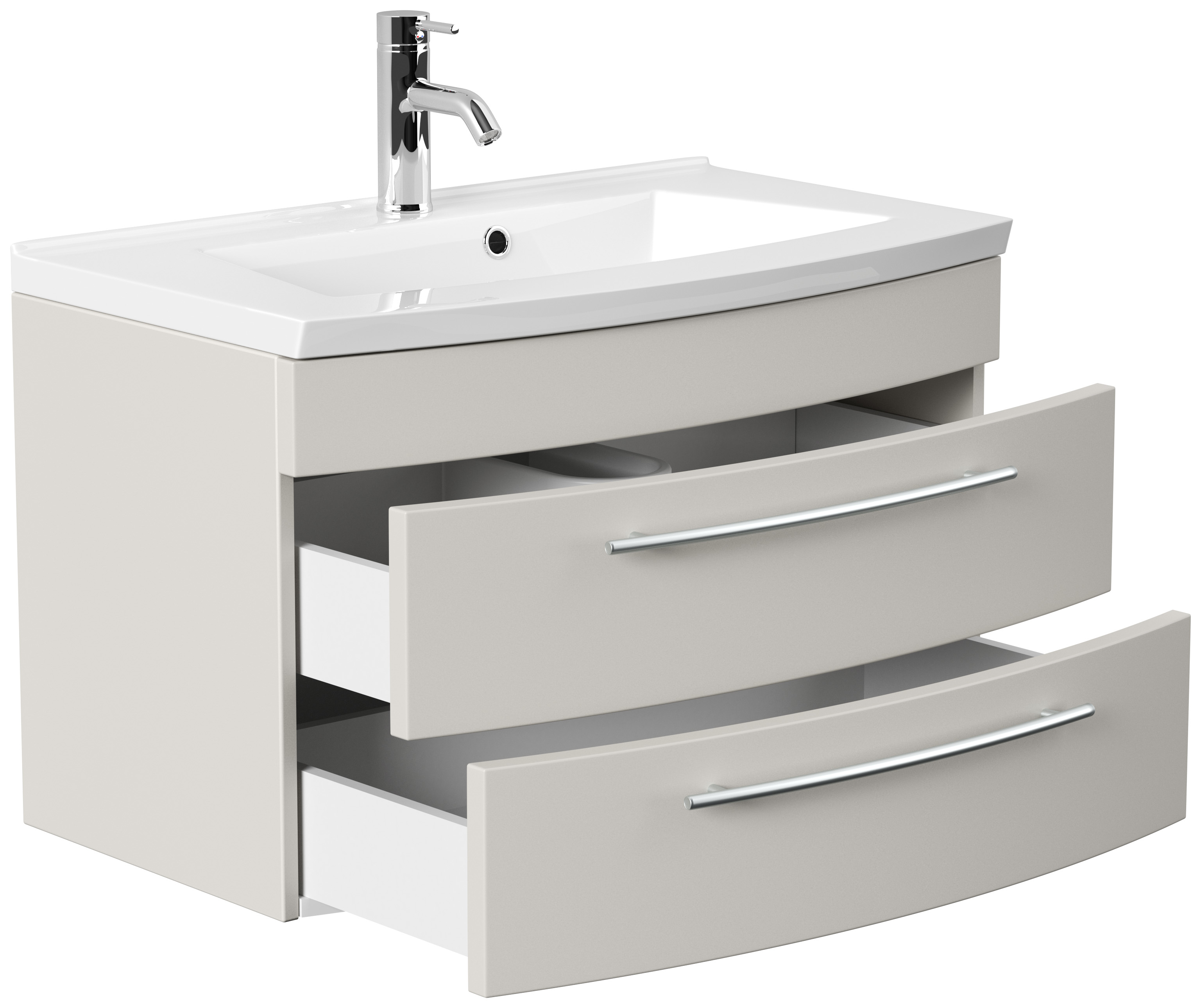 Badmöbel Bella 80 mit runder Front SoftClose lackiert kaschmir matt