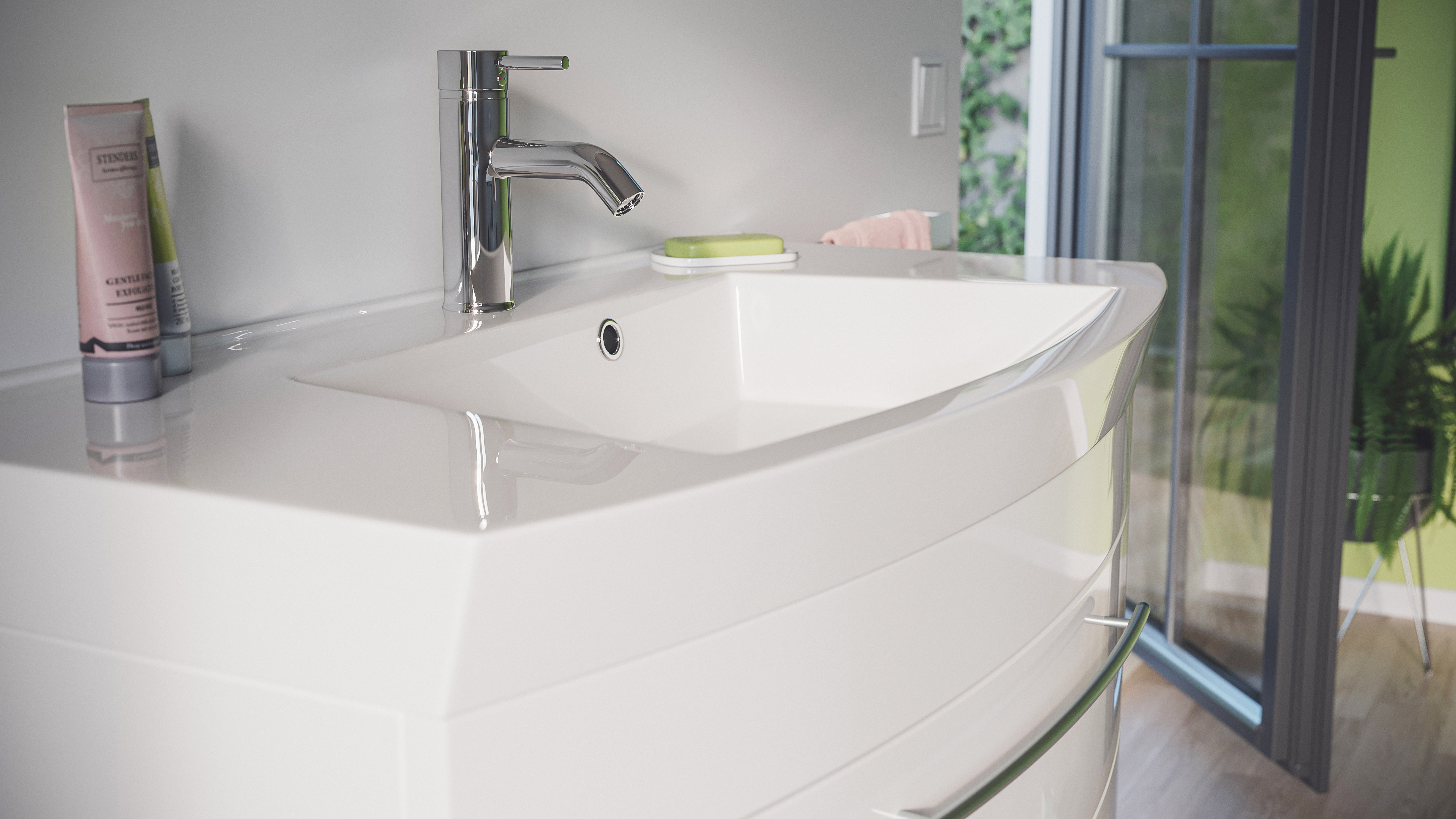 Badmöbel Bella 100 mit runder Front SoftClose weiss hochglanz