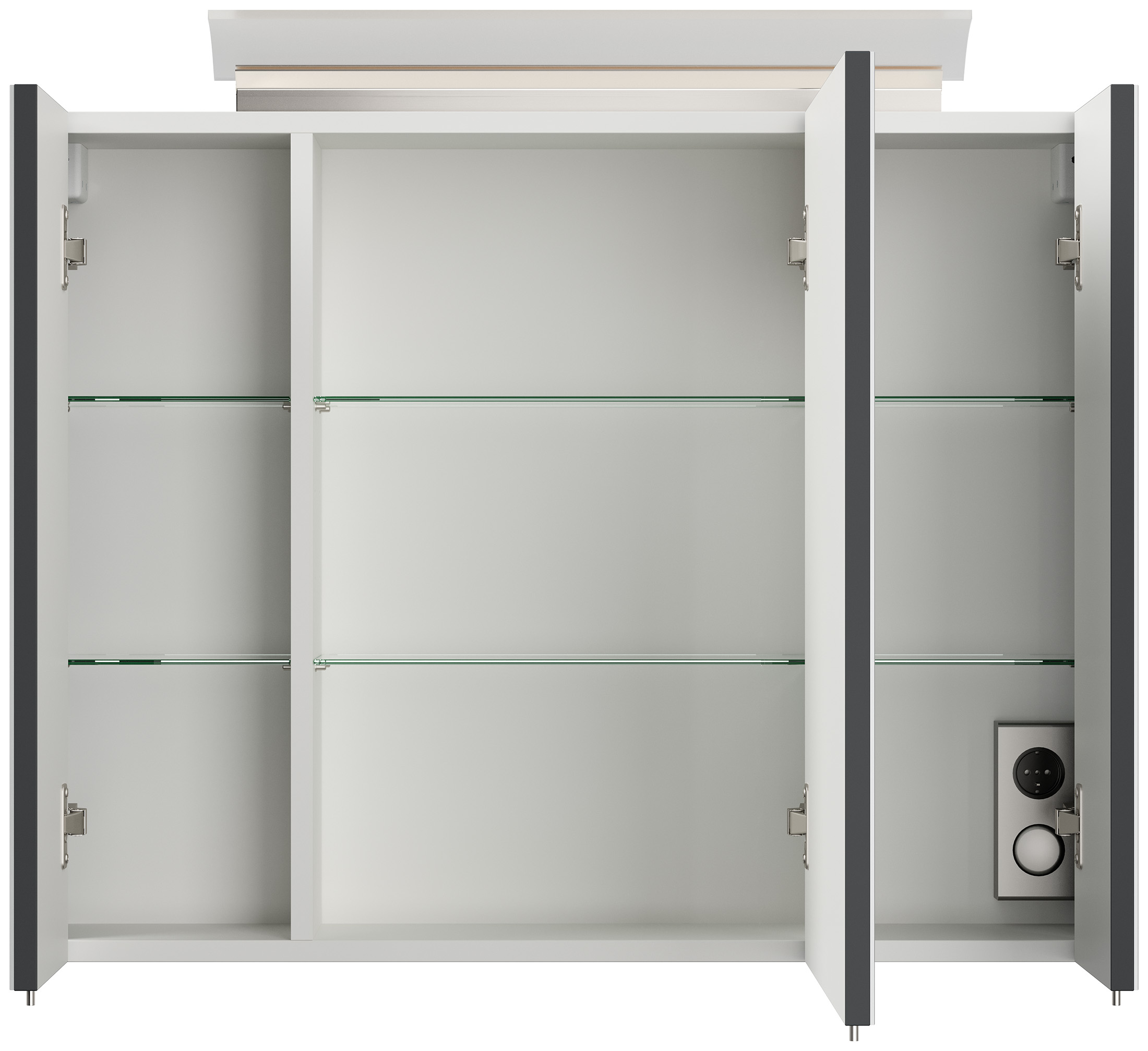 Spiegelschrank 80cm inkl. Design LED-Lampe und Glasböden grafit