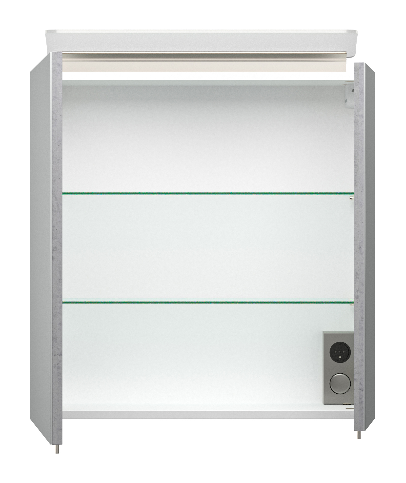 Spiegelschrank 60cm inkl. Design LED-Lampe und Glasböden beton