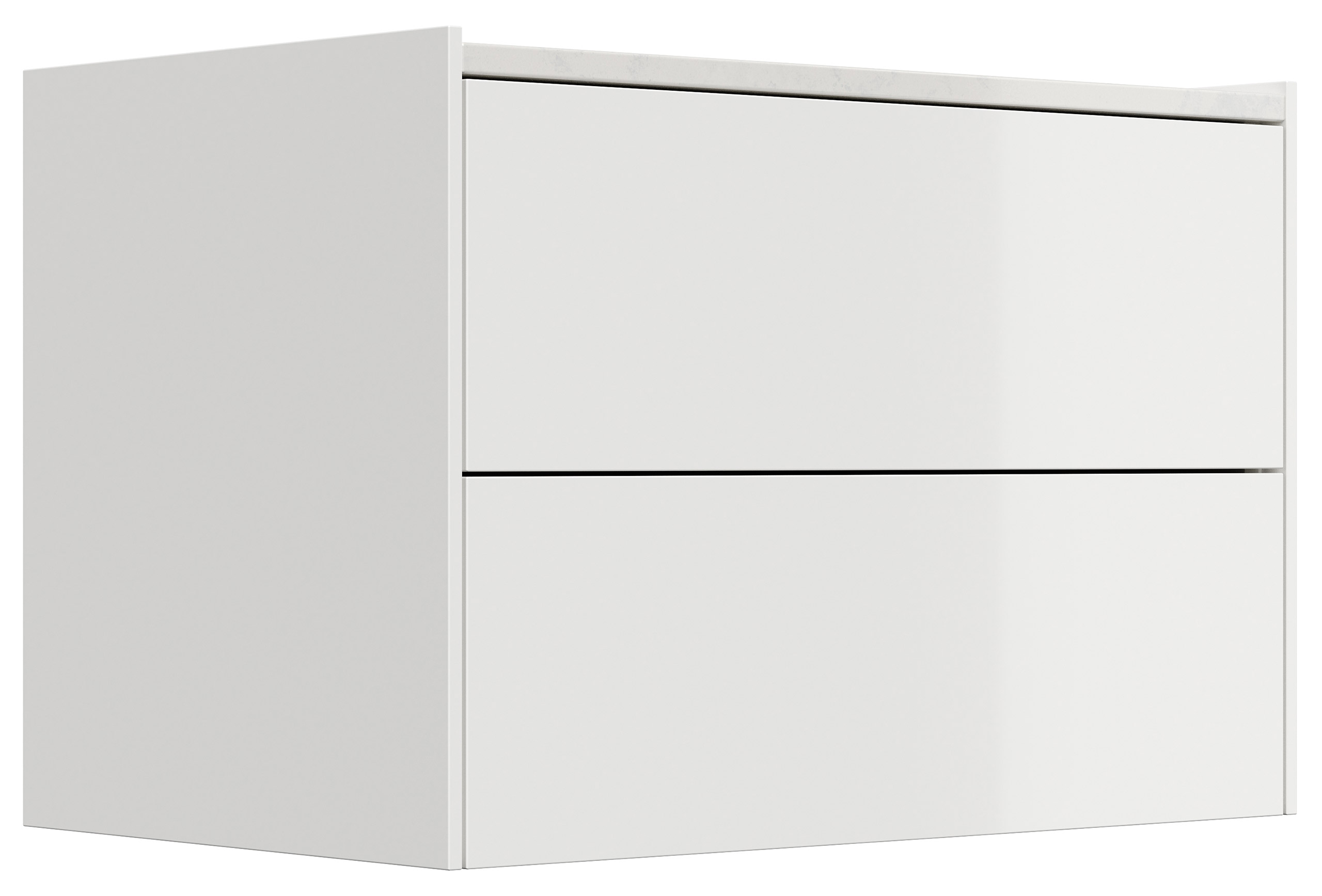 Nachttisch Kommode Somnia XL 70cm, Quarztop, 2 Pushauszüge lackiert Weiß Hgl