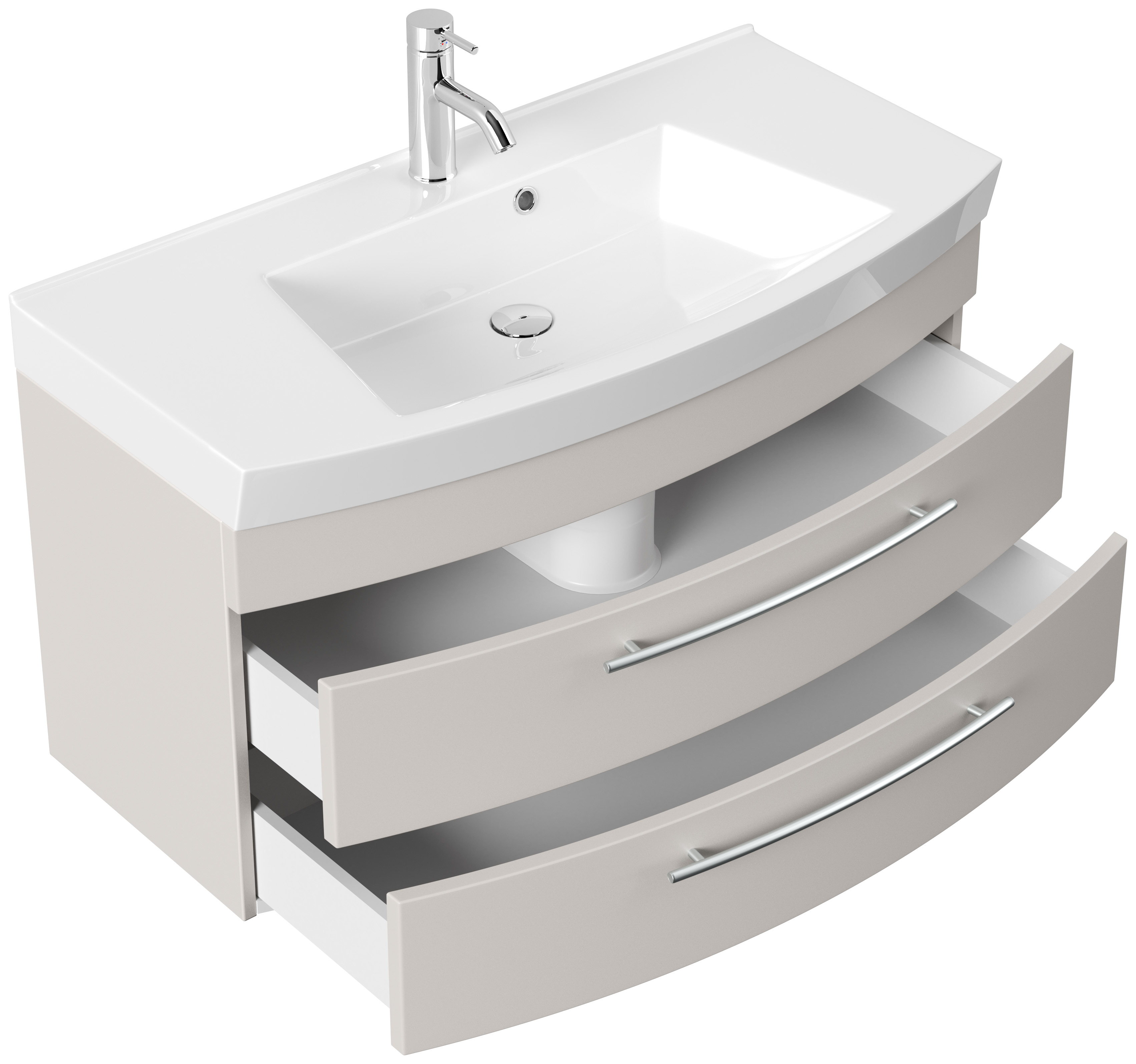 Badmöbel Bella 100 mit runder Front SoftClose lackiert weiss matt