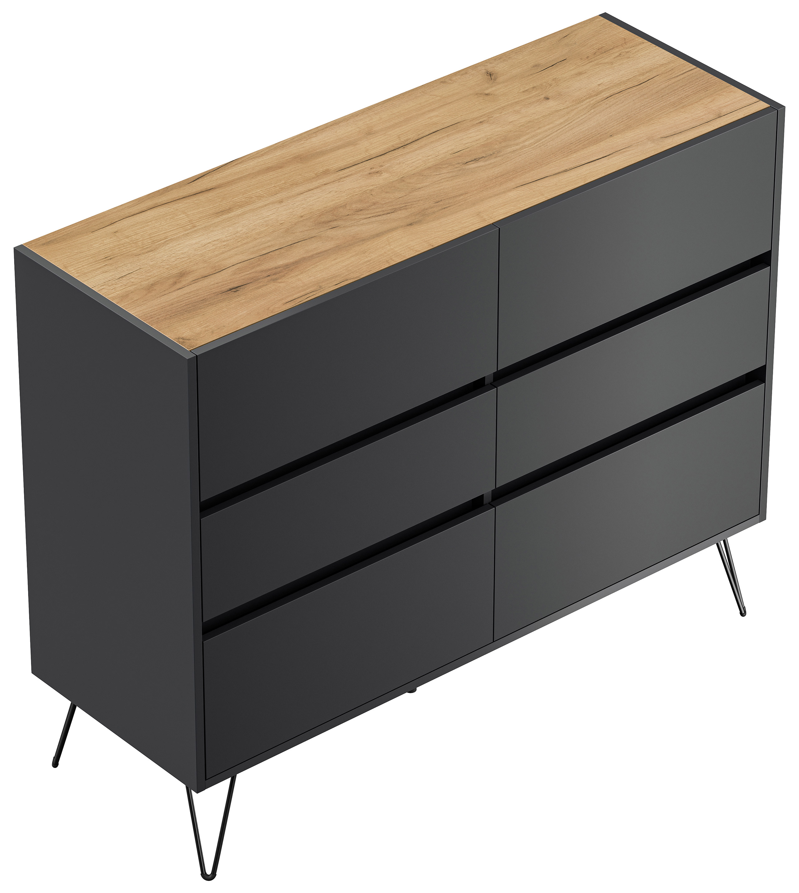 Sideboard Kommode Volo 120cm Greifraum 6 SoftClose Schubladen Grafit/Eiche Top