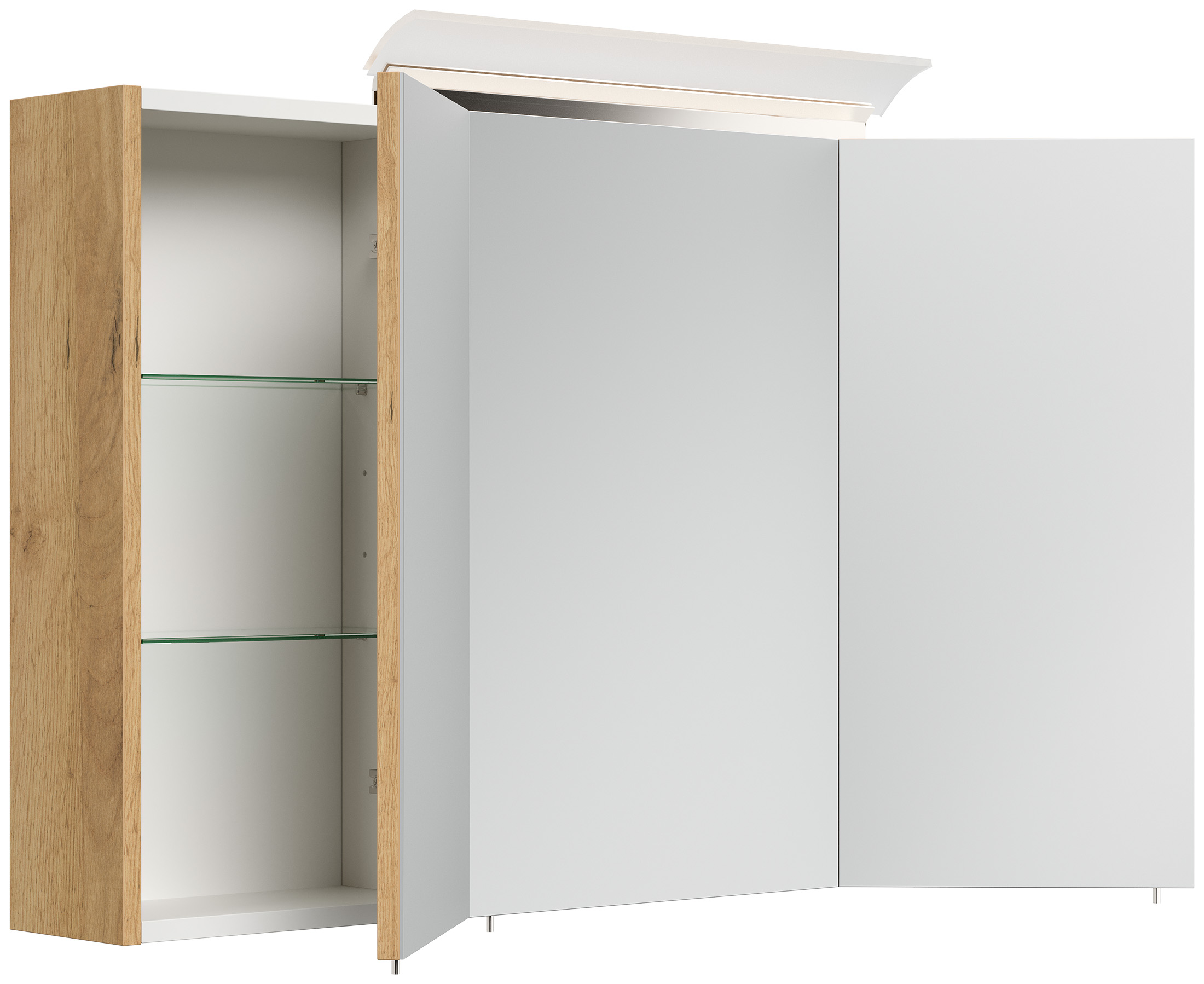 Spiegelschrank 100cm inkl. Design LED-Lampe und Glasböden eiche gold