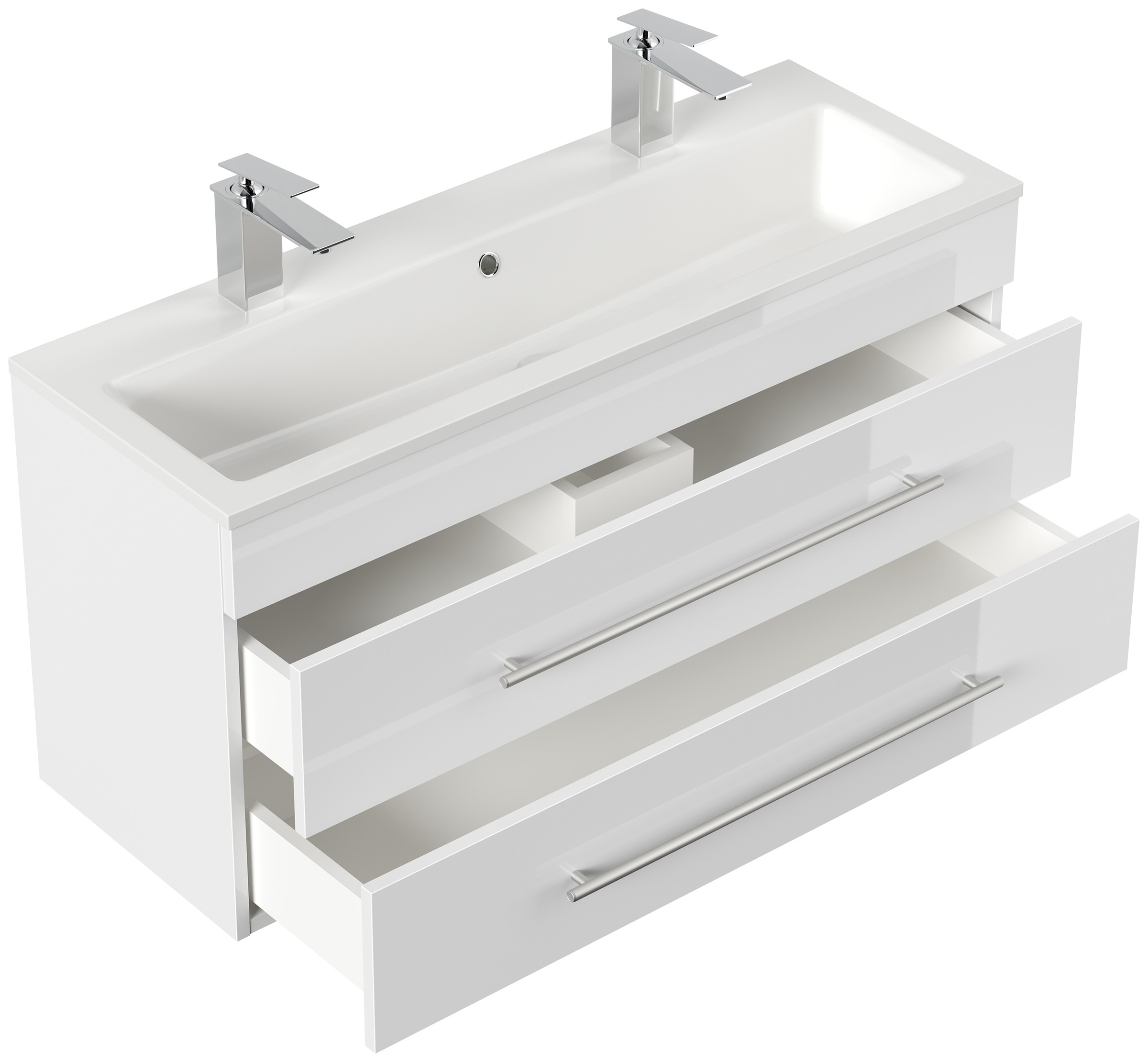 Badmöbel Mars 1000 2 Hahnlöcher 2-teilig LED Spiegel SlimLine weiss hochglanz