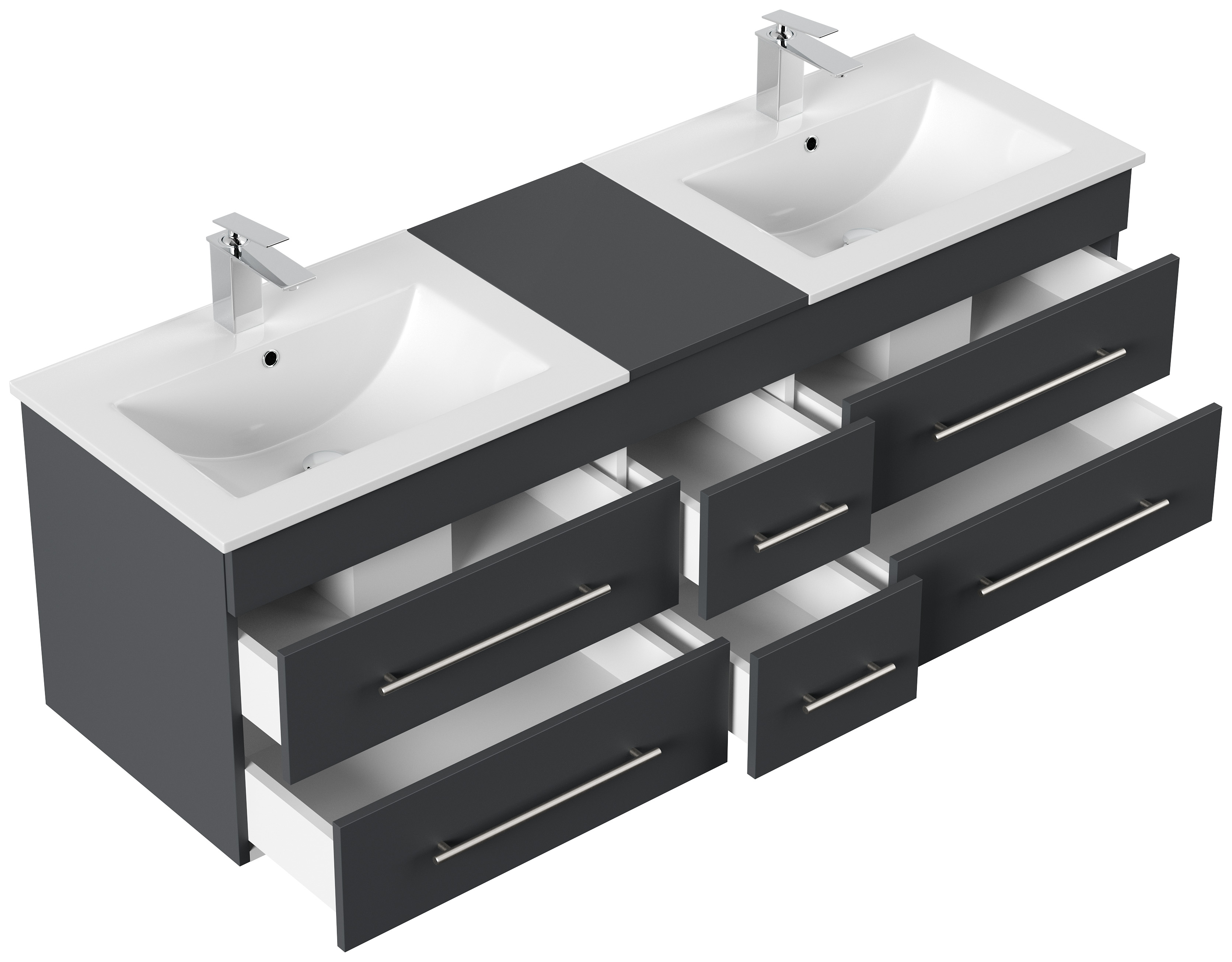 Badmöbelset Roma XL 4-teilig LED-Spiegel Seitenschrank 3er Boxen grafit