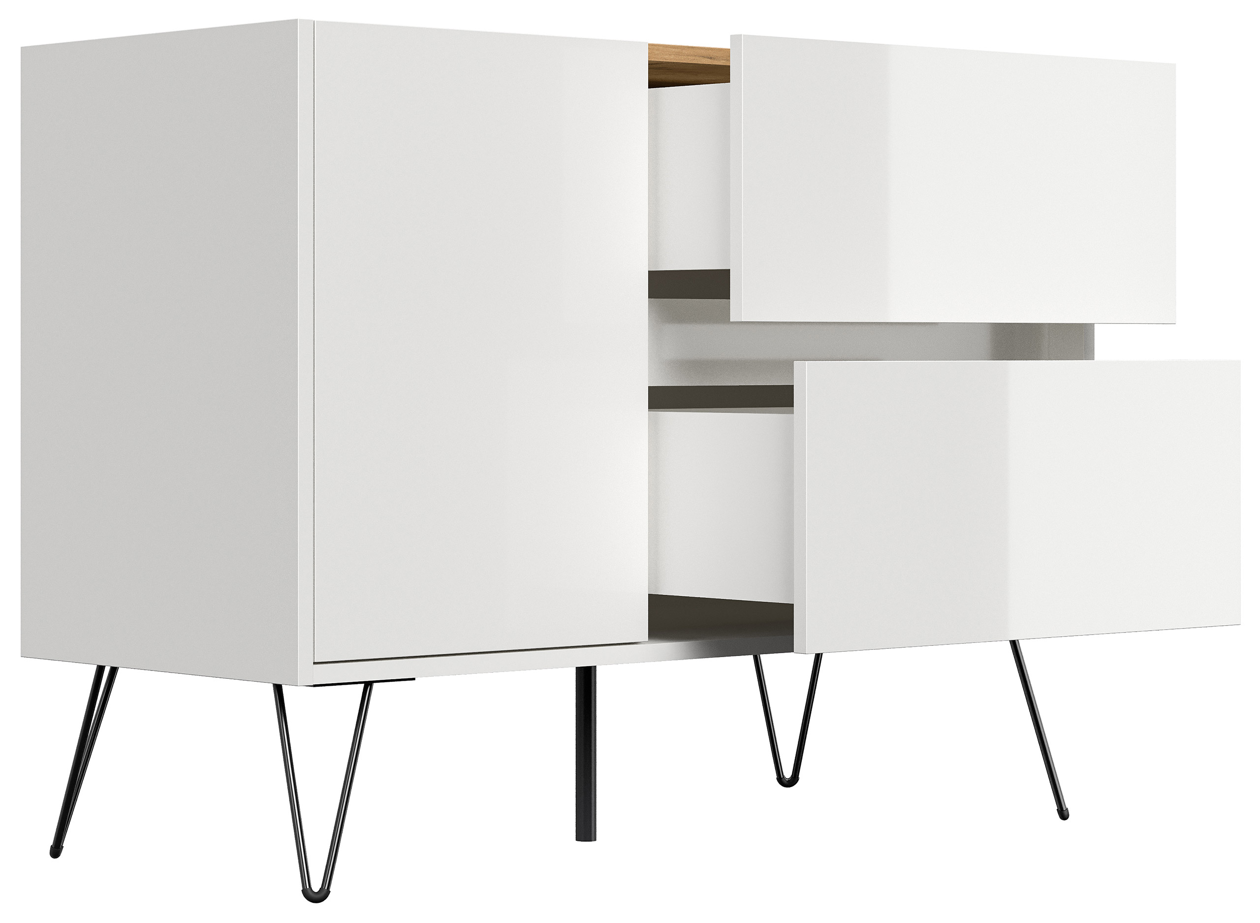 Raumwunder L Sideboard Kommode 100cm 2 SoftClose 1 Tür Weiß/Eiche Top