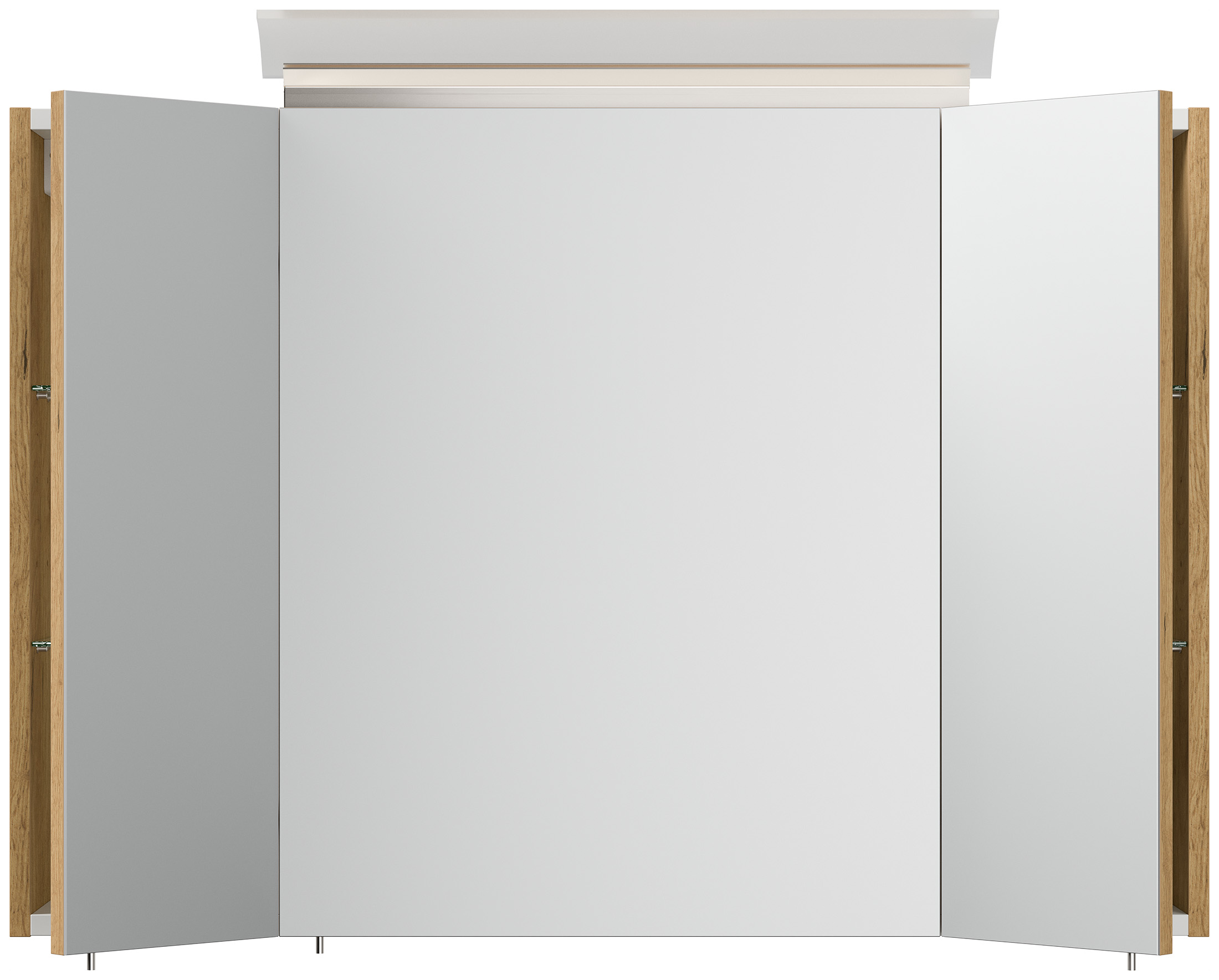 Spiegelschrank 90cm inkl. Design LED-Lampe und Glasböden eiche gold