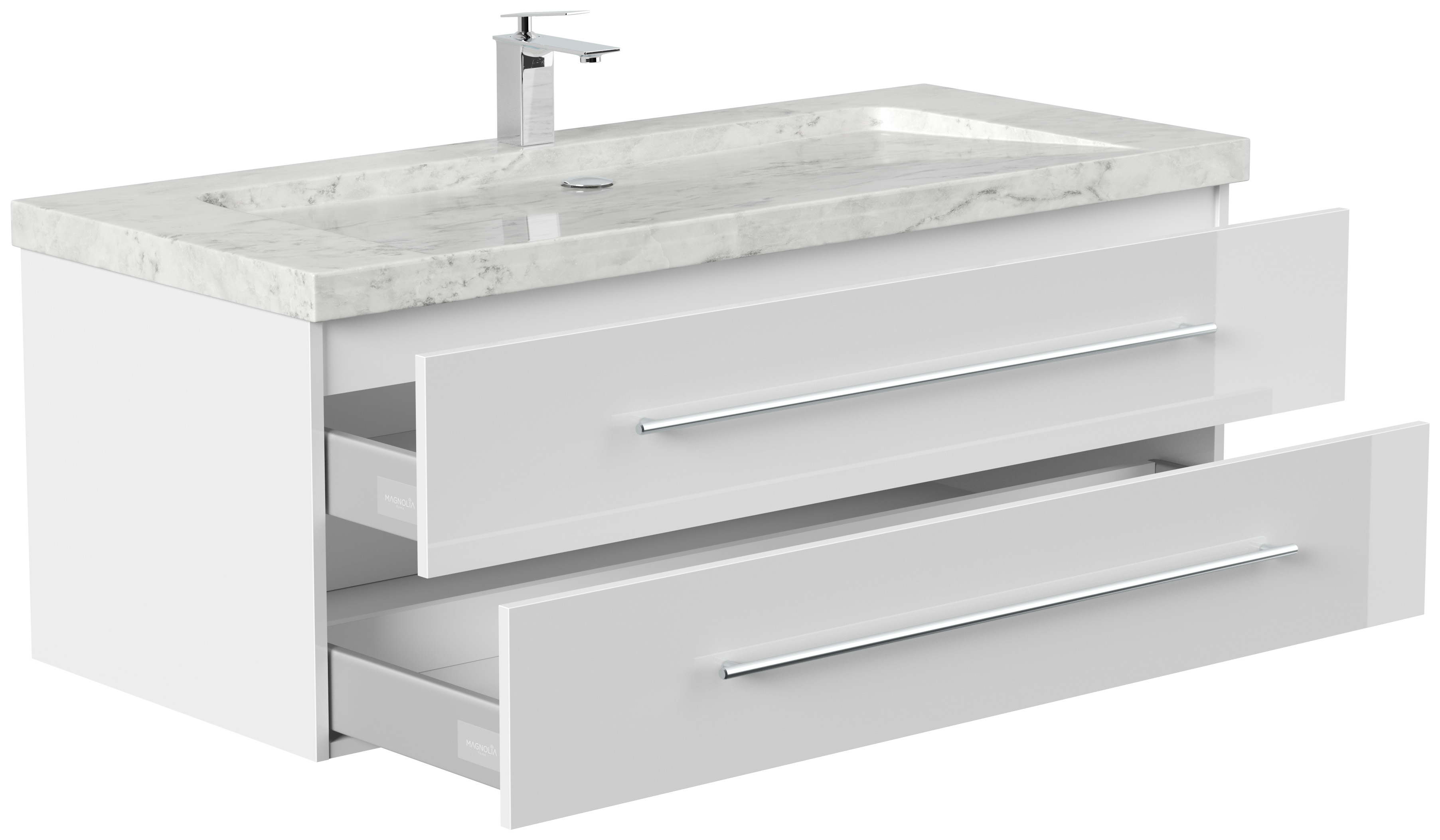 Badmöbel Marmor Carrara White Damo 130 cm 1 Hahnloch SoftClose weiß hochglanz