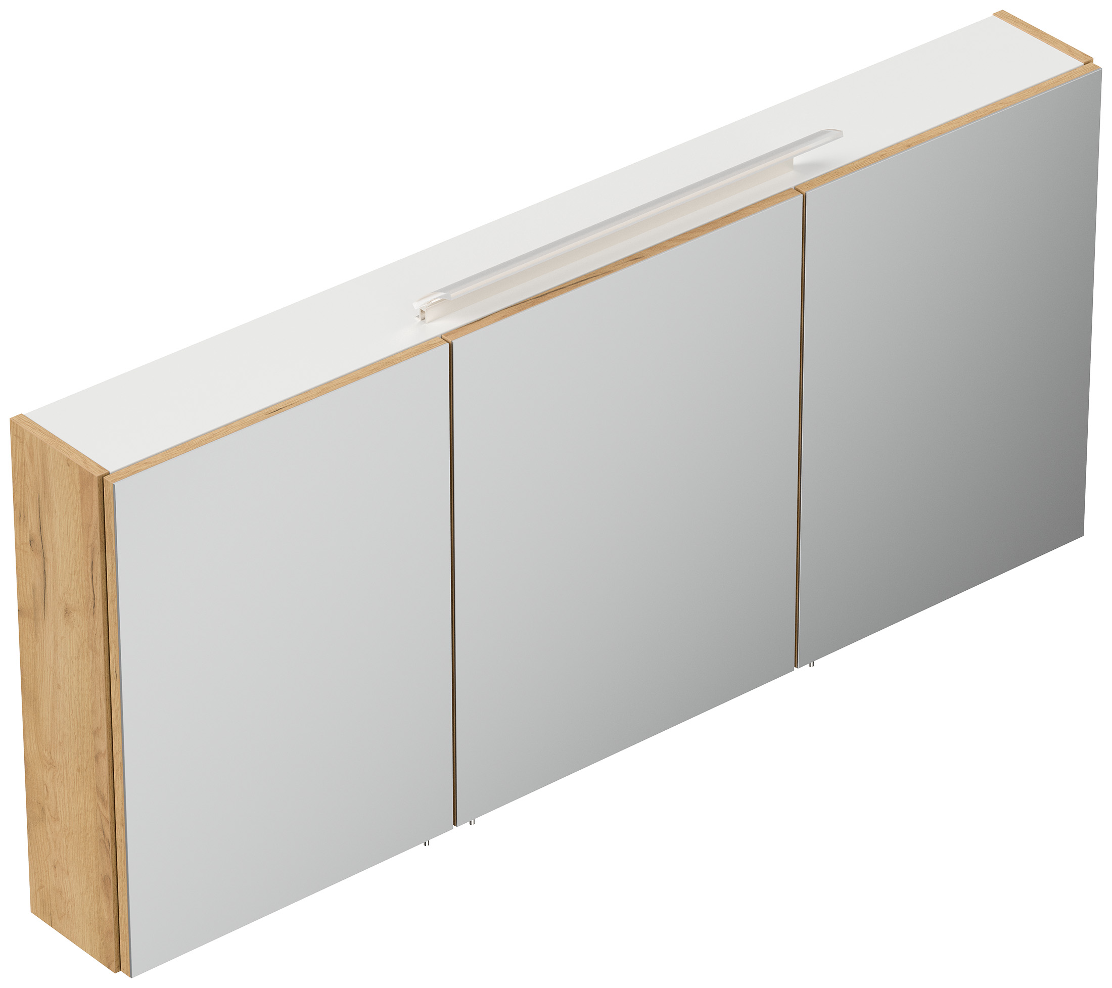 Spiegelschrank 140cm inkl. Design LED-Lampe und Glasböden eiche gold