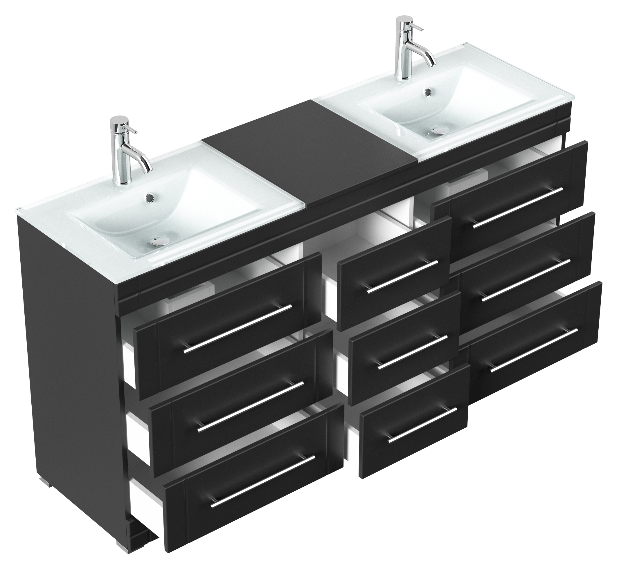 Stand Doppel Badmöbel Vitro Modern inkl. Glasbecken schwarz