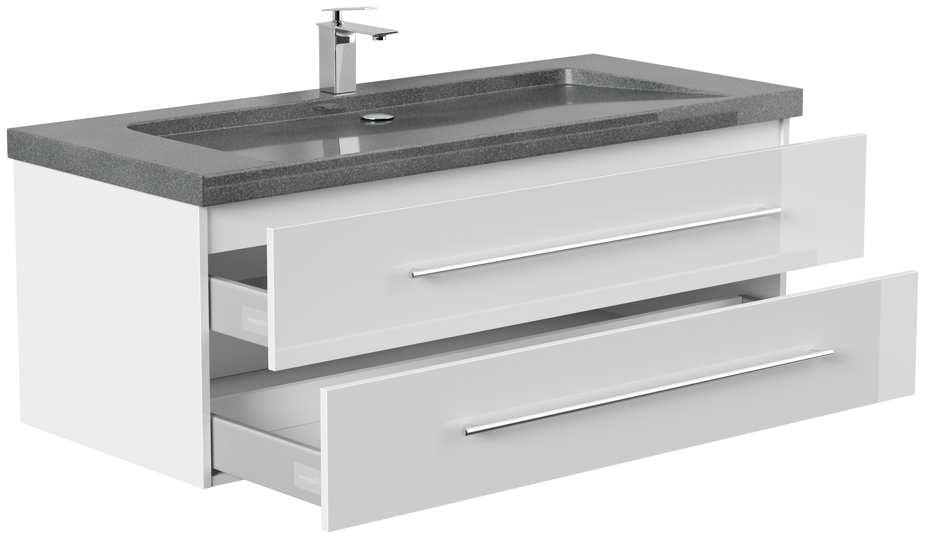 Badmöbel Granit G654 Damo 130 cm 1 Hahnloch SoftClose weiß hochglanz