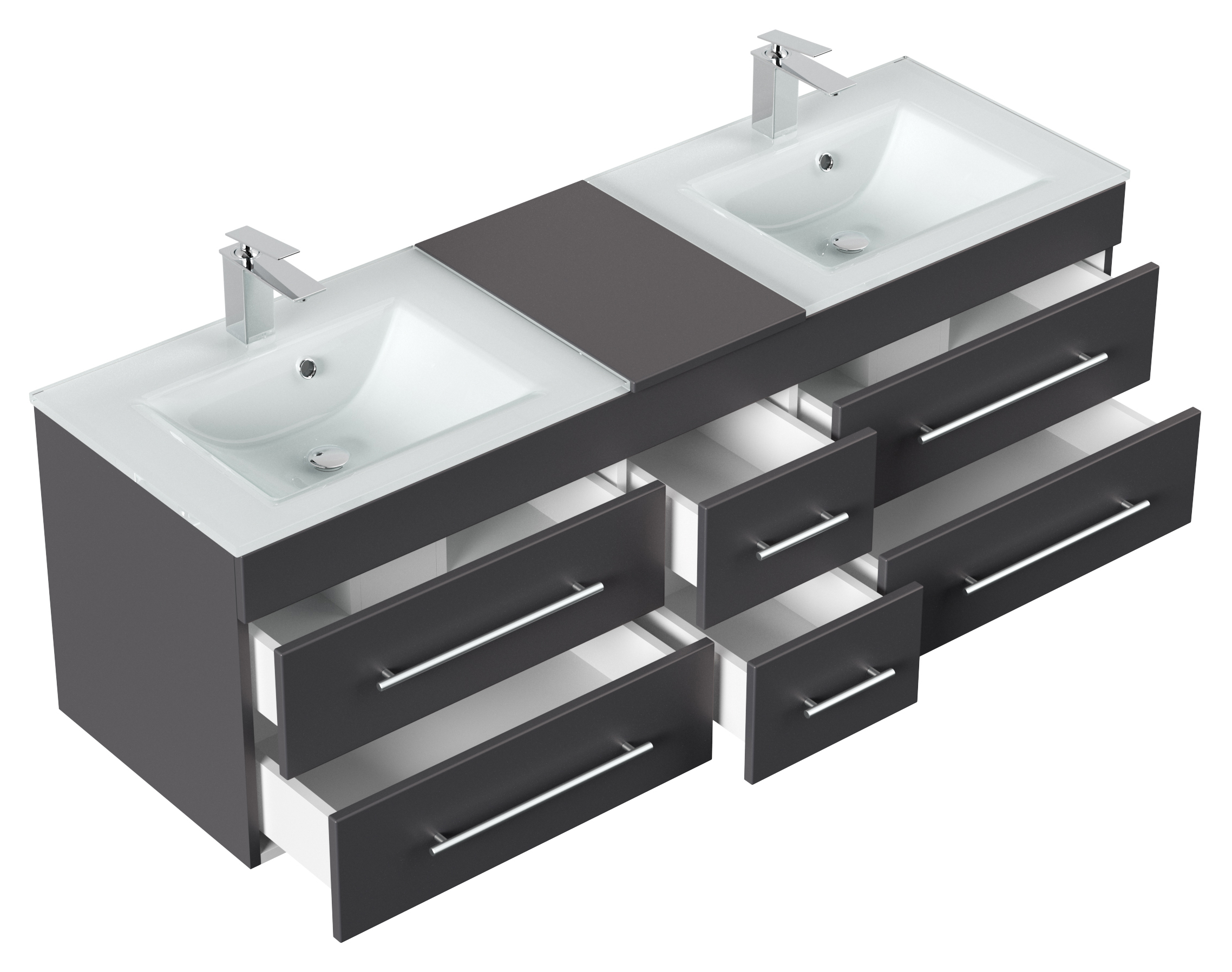 Badmöbel Vitro XL mit Doppel-Glasbecken SoftClose anthrazit