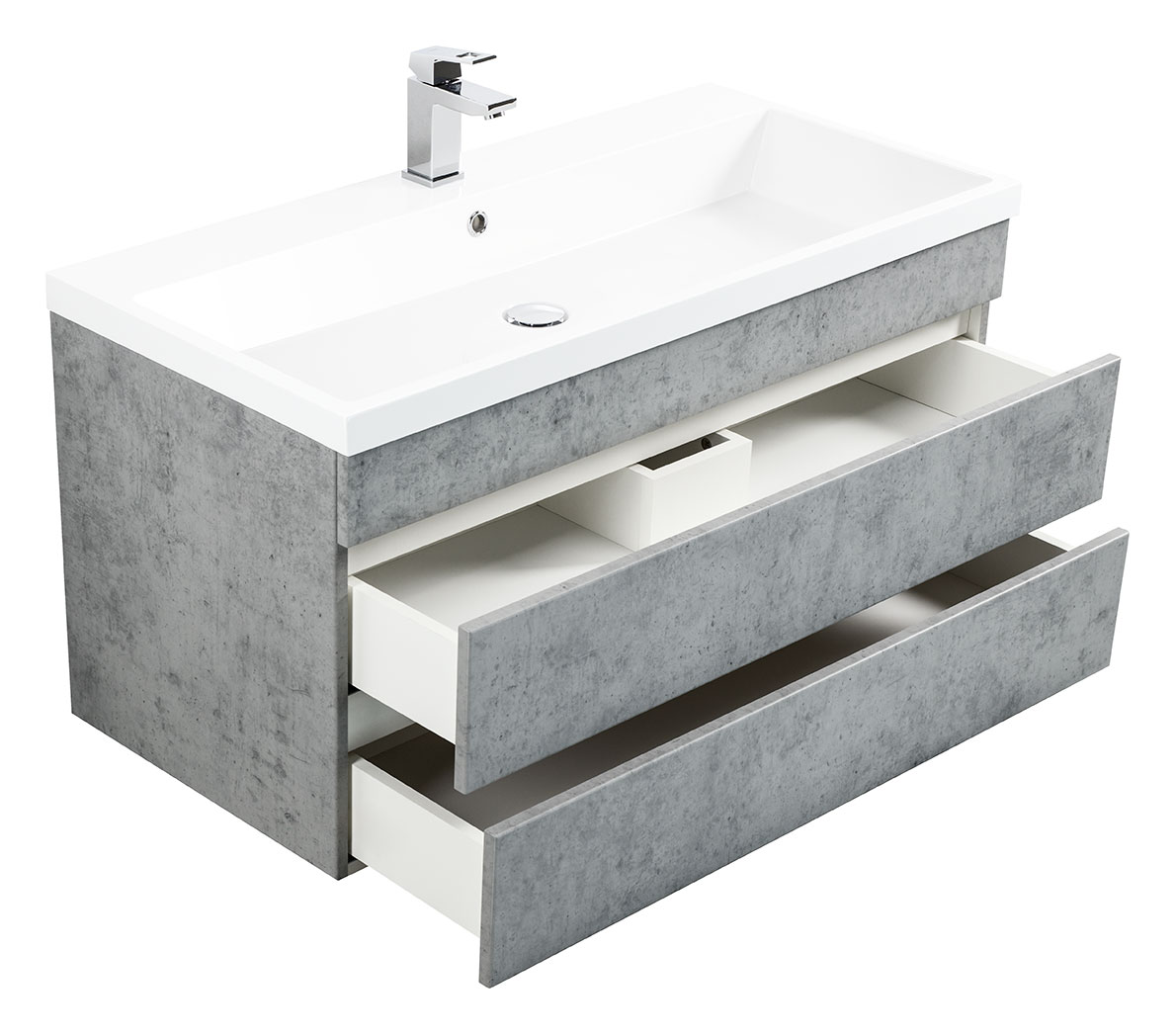 Badmöbel Via 100 SoftClose beton mit grifflosen Schubladen