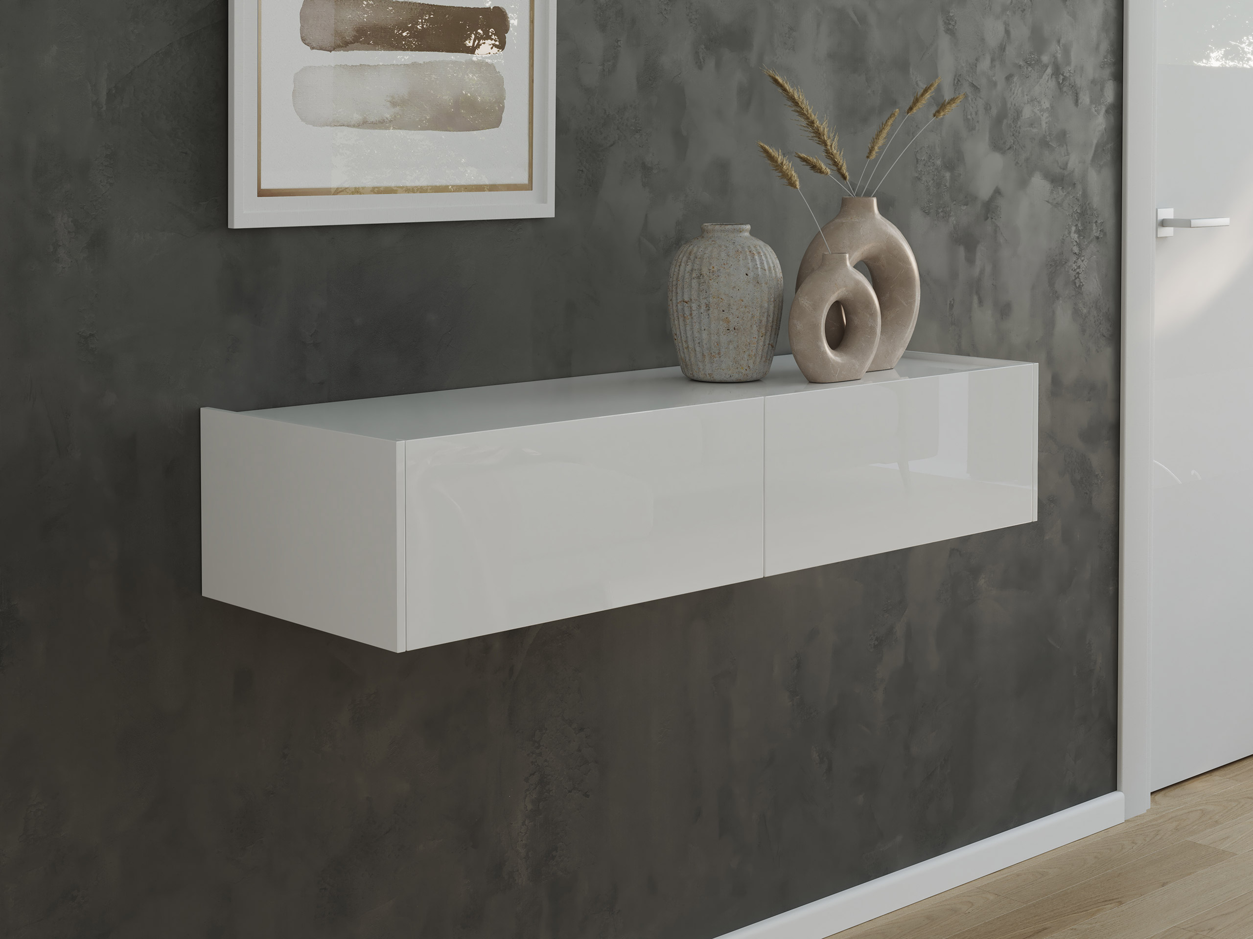 Hängekonsole Sideboard Urban Slimline 2 Push-to-open Einzüge lackiert Weiß Hgl