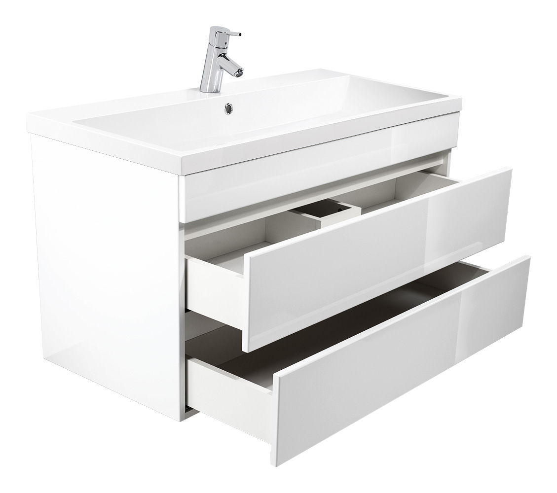 Badmöbel Via 100 SoftClose weiss hochglanz mit grifflosen Schubladen