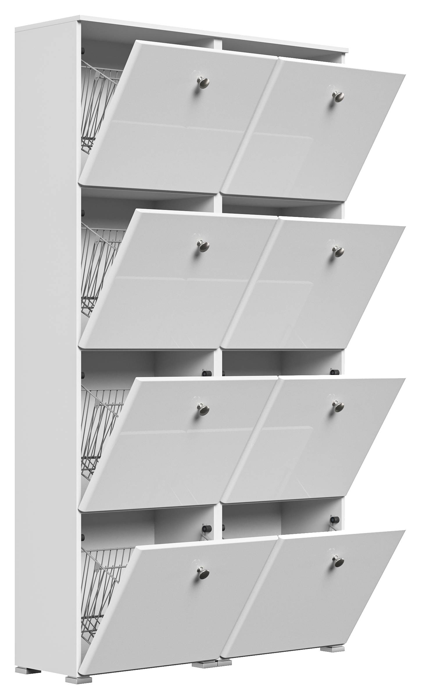 Garderobe Set 113 Brawley 2 tlg Schuhschrank 8 Klappen 32 Paar Weiss-Weiss Hgl
