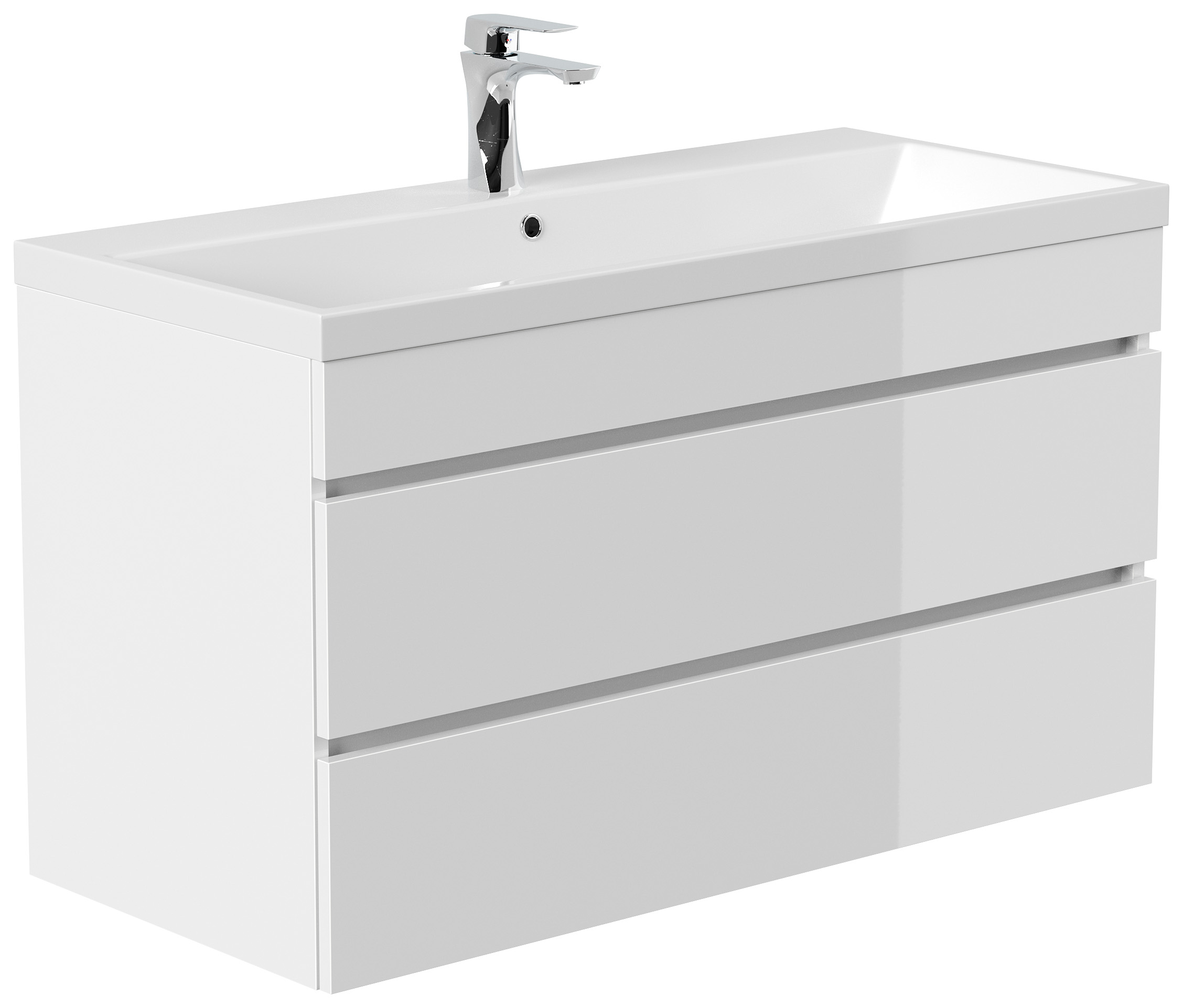 Badmöbel Via 100 SoftClose weiss hochglanz mit grifflosen Schubladen