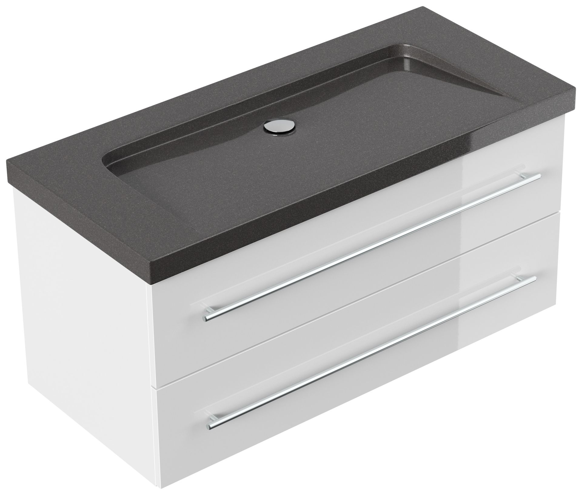 Badmöbel Granit India Black Damo 100 cm ohne Hahnloch SoftClose weiß hochglanz