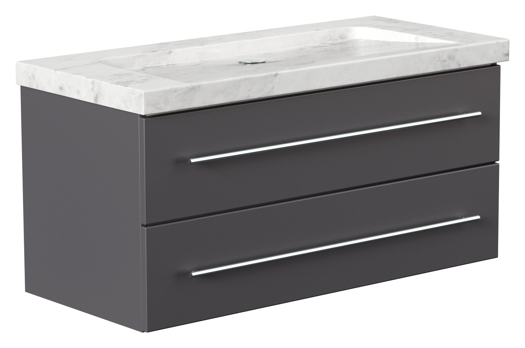 Badmöbel Marmor Carrara White Damo 100 cm ohne Hahnloch SoftClose anthrazit