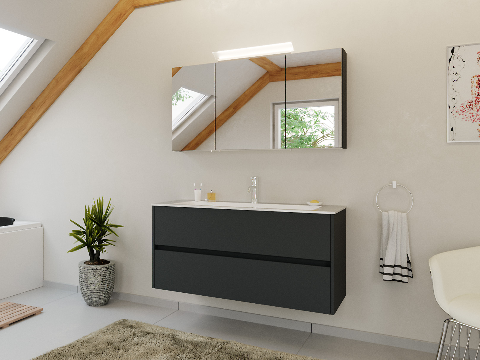 Badmöbel Set Taifun 2tlg. 120 cm mit Spiegelschrank Grafit