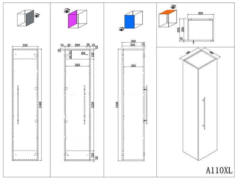 Badmöbelset Persepolis XL 4-teilig Spiegelschrank 2x Hochschrank weiss hochglanz