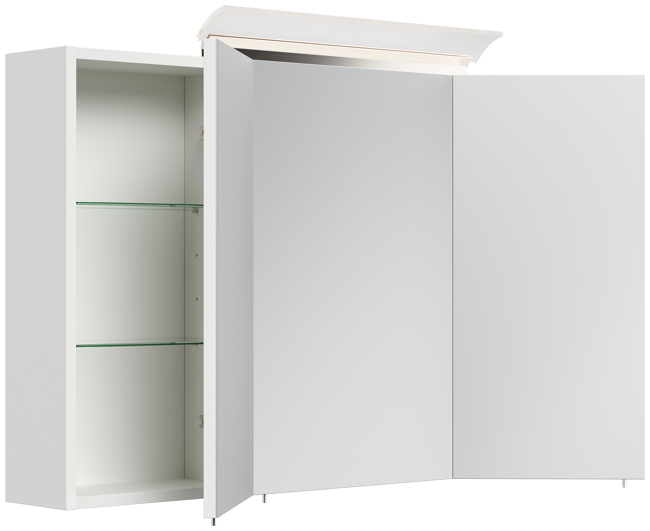 Spiegelschrank 120cm inkl. Design LED-Lampe und Glasböden weiss hochglanz