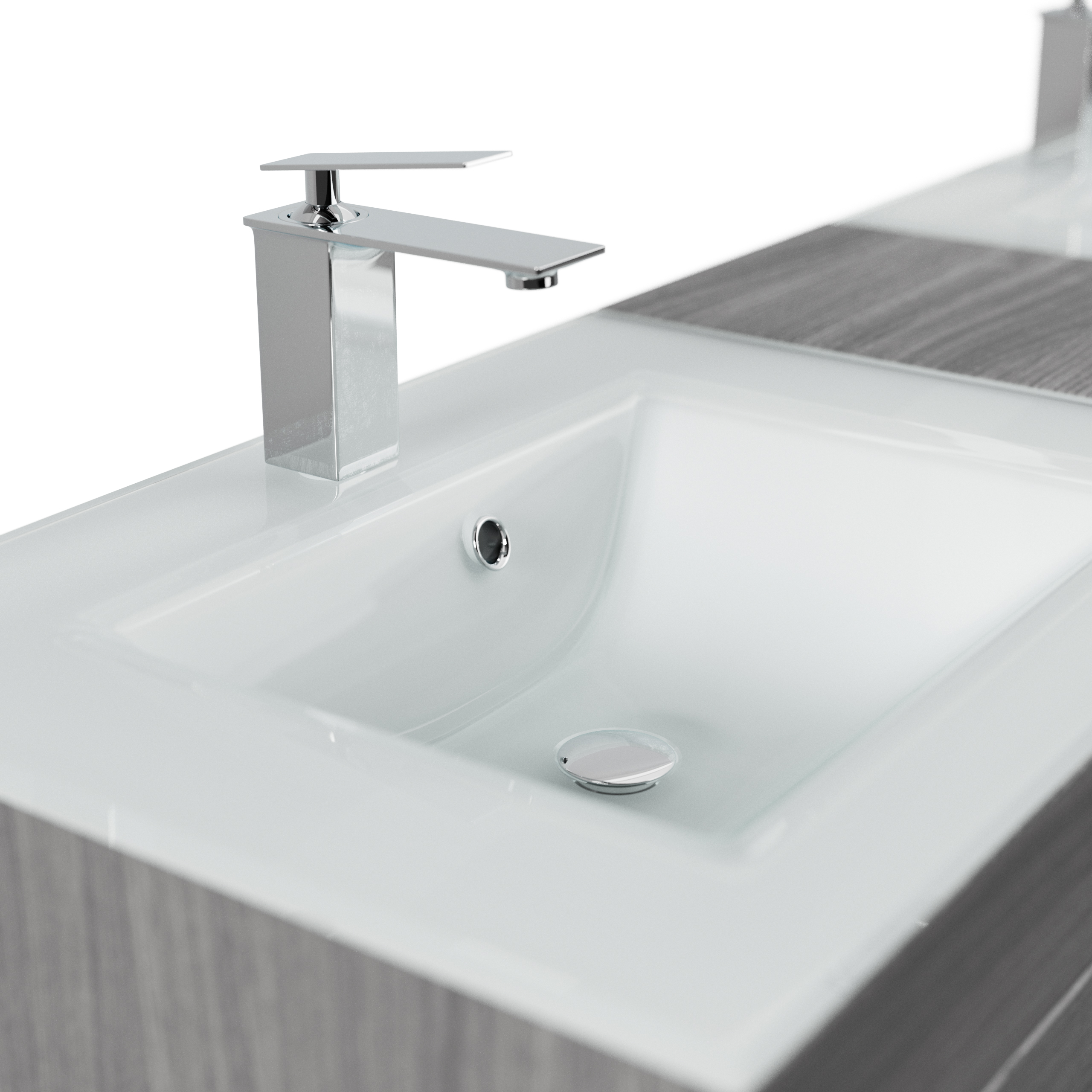 Badmöbel Vitro XL mit Doppel-Glasbecken SoftClose silbereiche