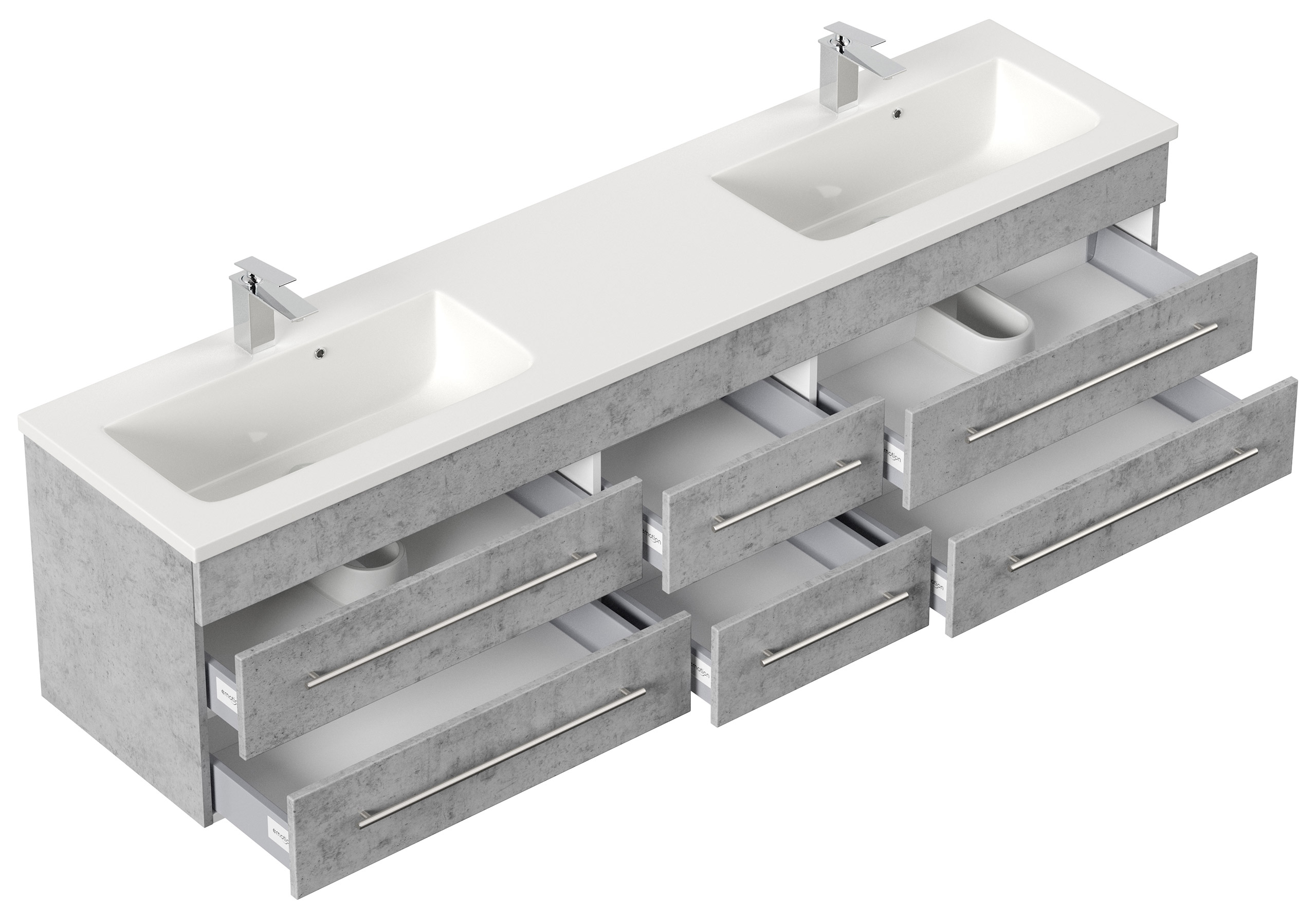 Badmöbelset Colossos 200 4-teilig m. LED-Spiegel SoftClose beton