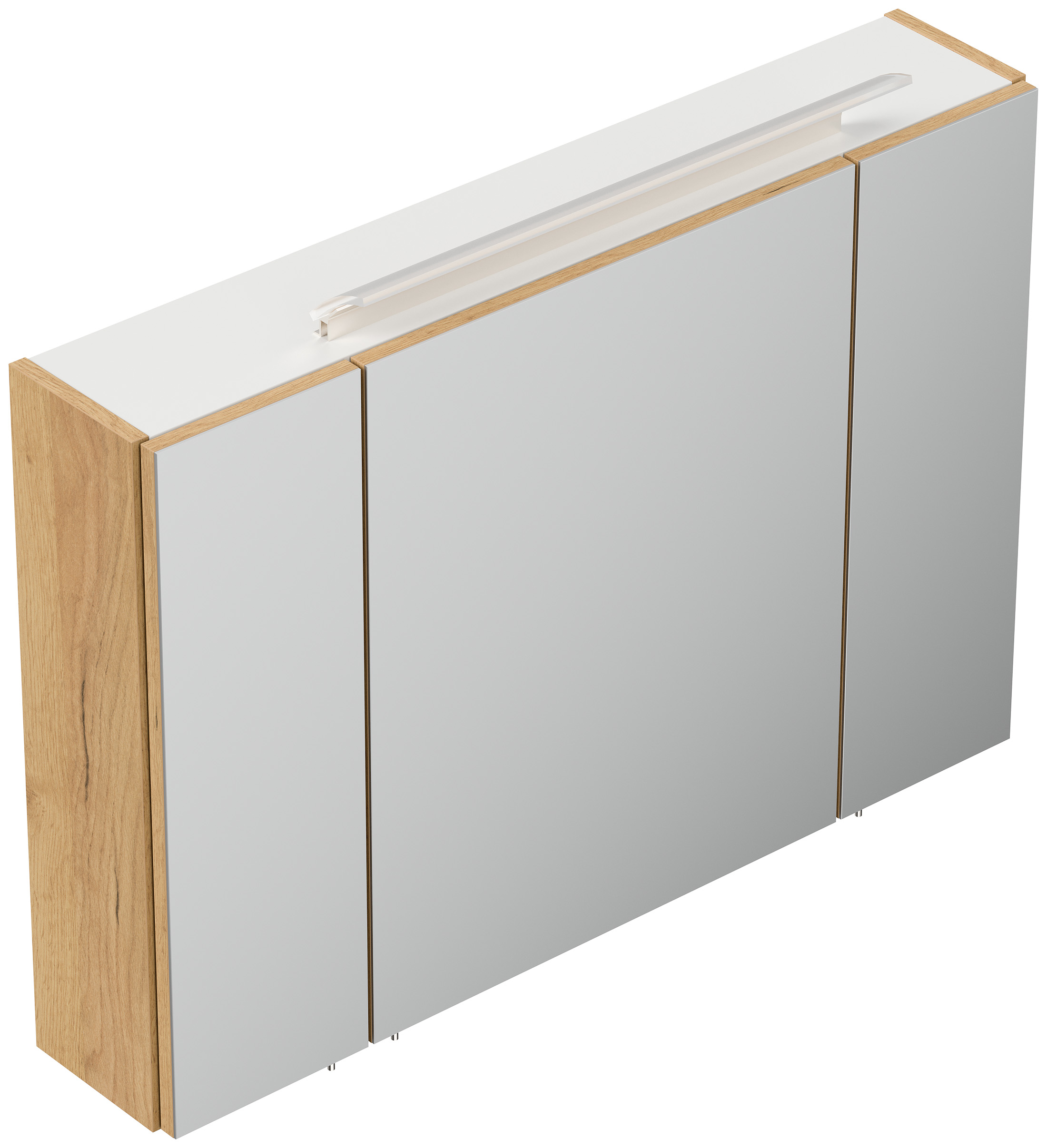 Spiegelschrank 90cm inkl. Design LED-Lampe und Glasböden eiche gold