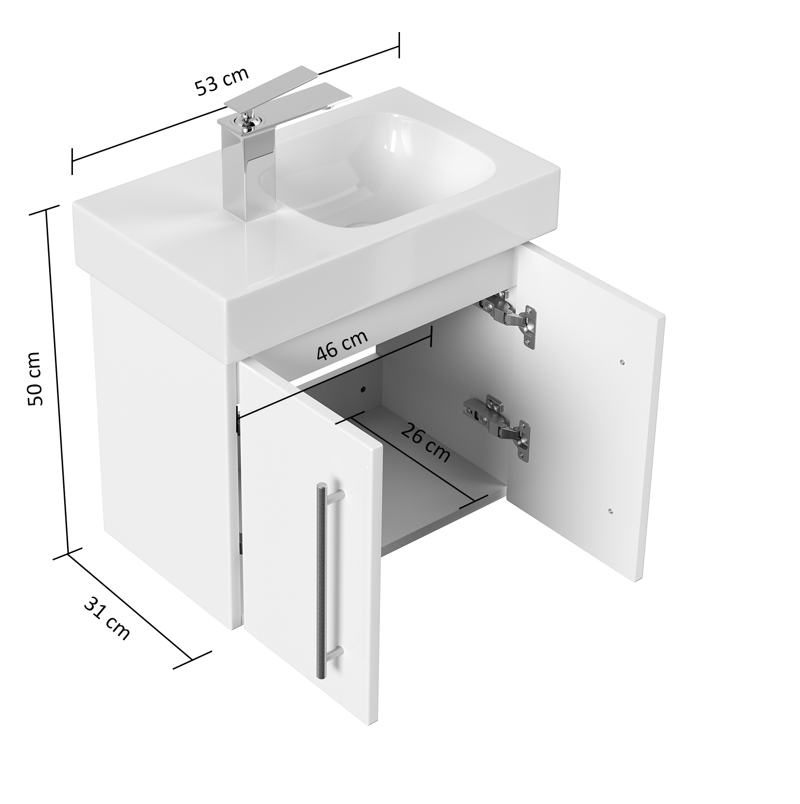 Badmöbel mit Geberit Icon Waschbecken XS 53 cm links eiche hell