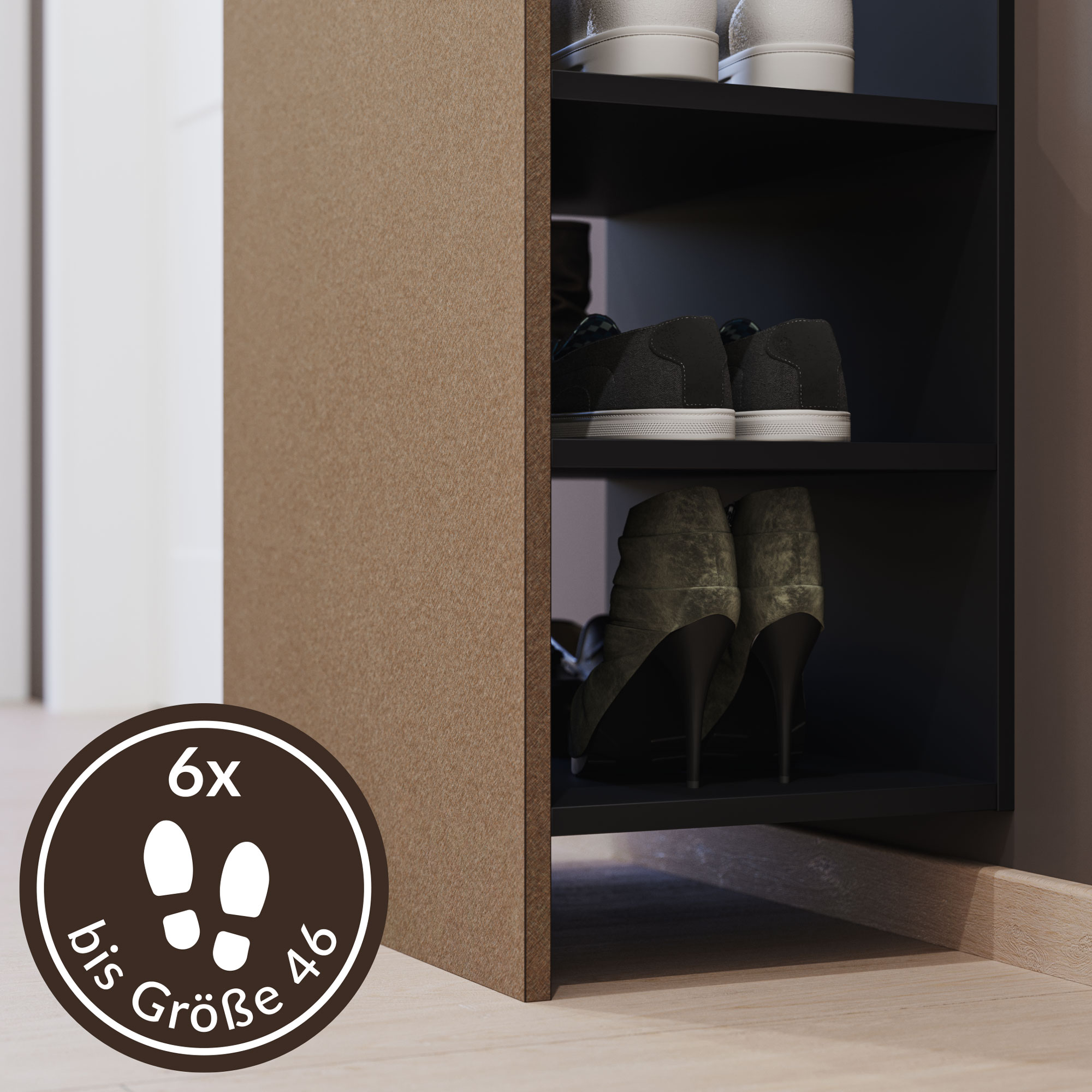 Garderobenpaneel Urban 60/188cm, 3 Haken, Kleiderst., Schuhregal Oak