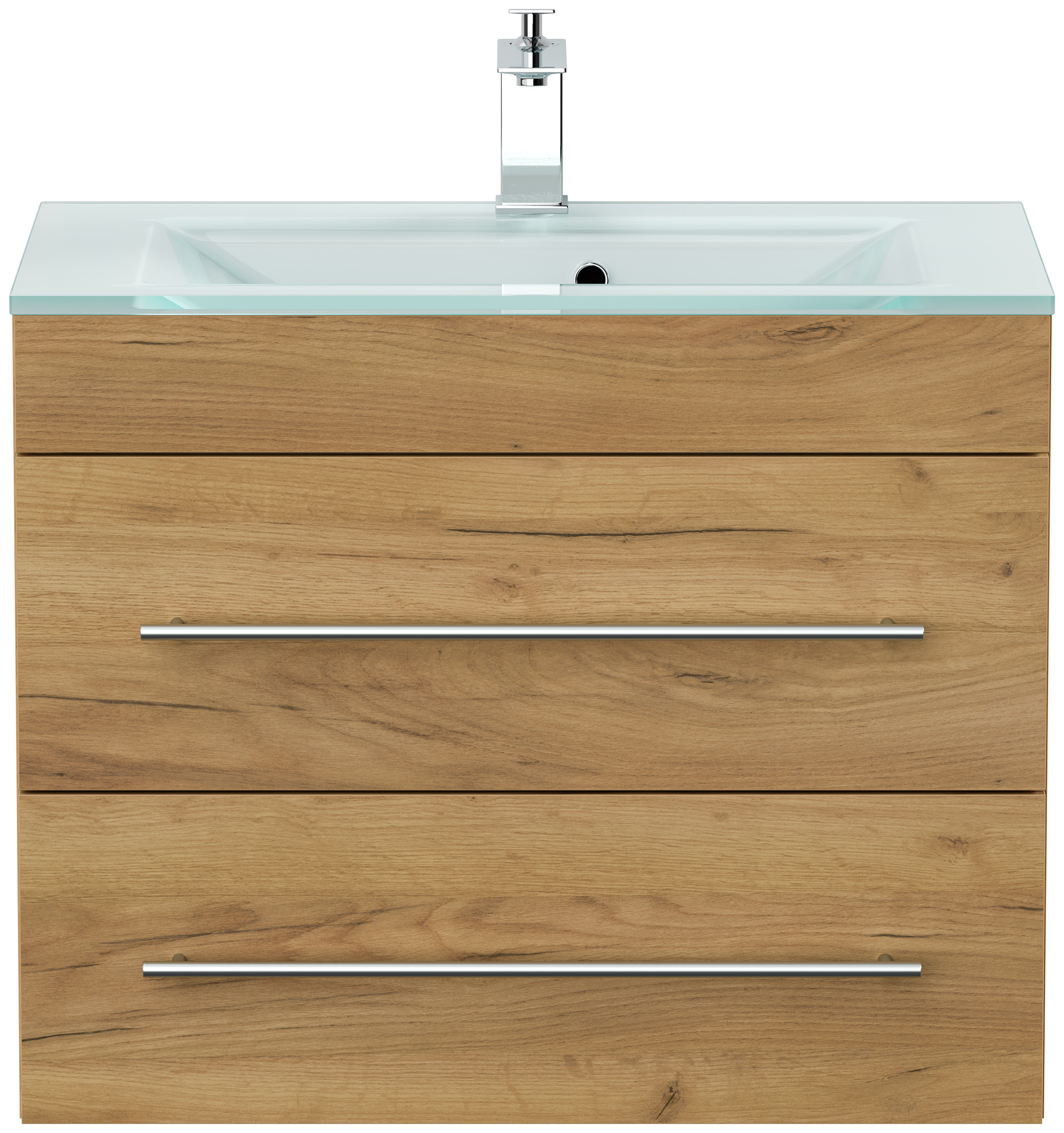 Badmöbel Vitro 750 mit Glaswaschbecken SoftClose eiche gold