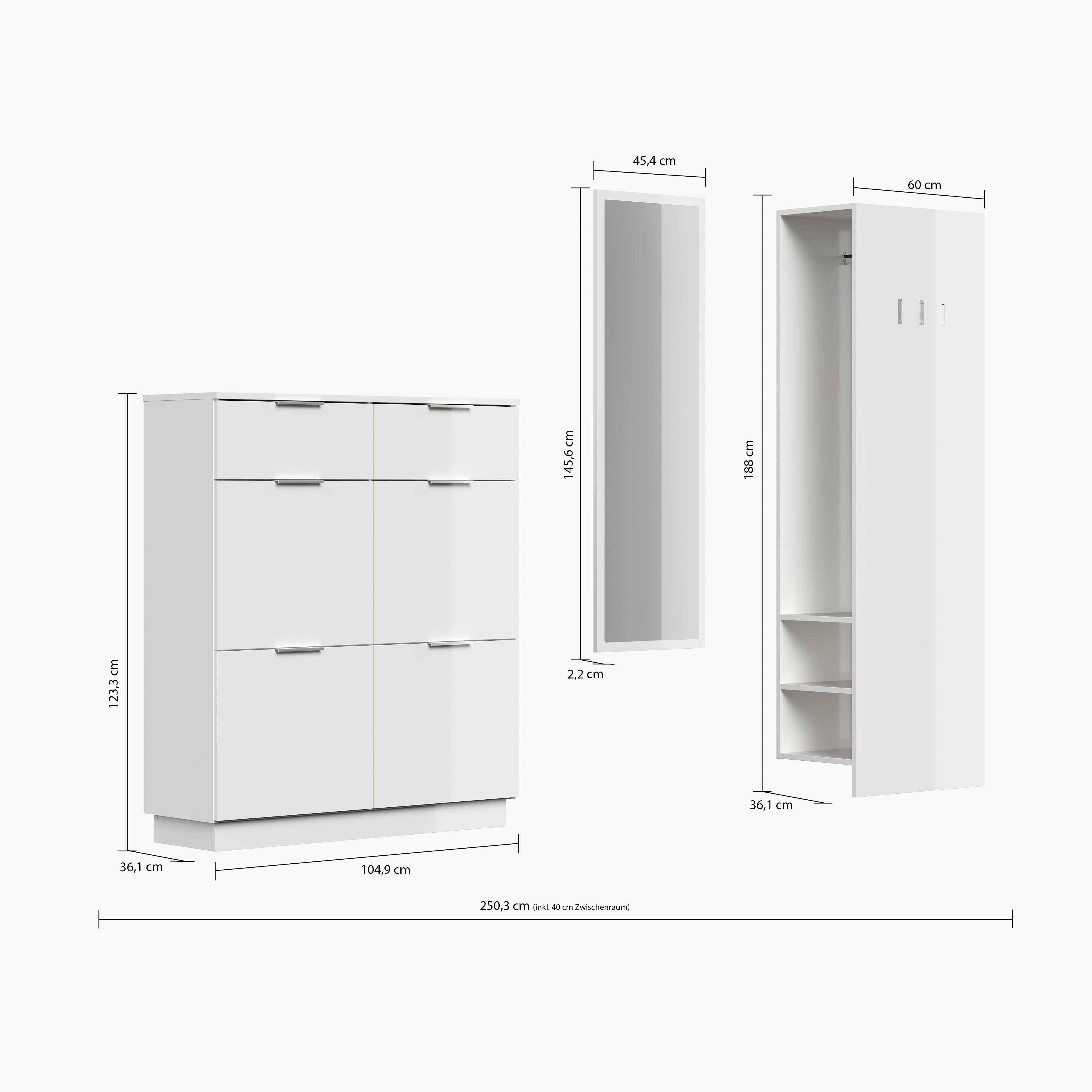Flurmöbel-Set Central 3tlg Spiegel Schuhschrank 22 Paar Oak