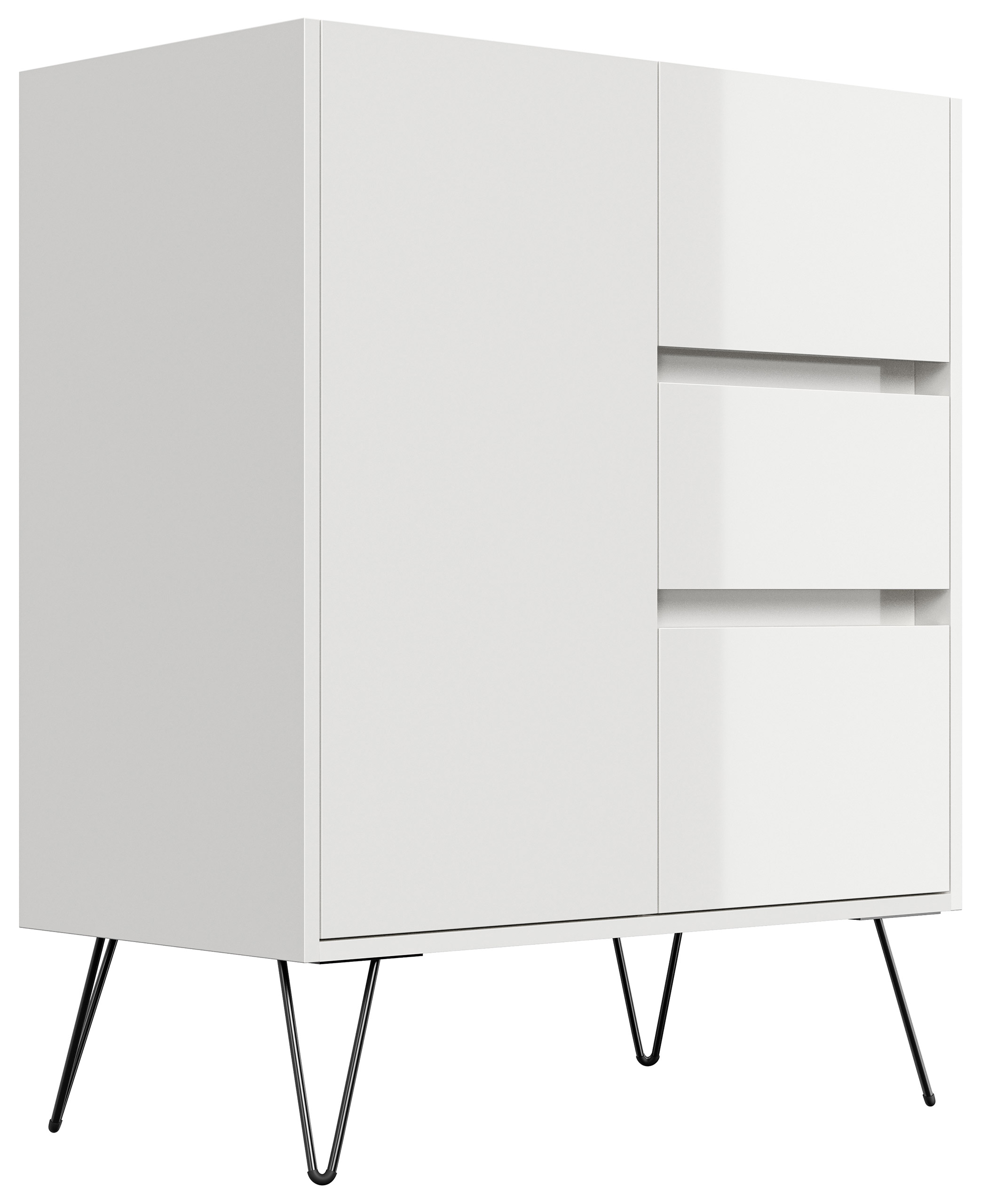 Design Sideboard Kommode Rauk 80cm 3 Greifraum SoftClose 1 Tür Weiß hochglanz