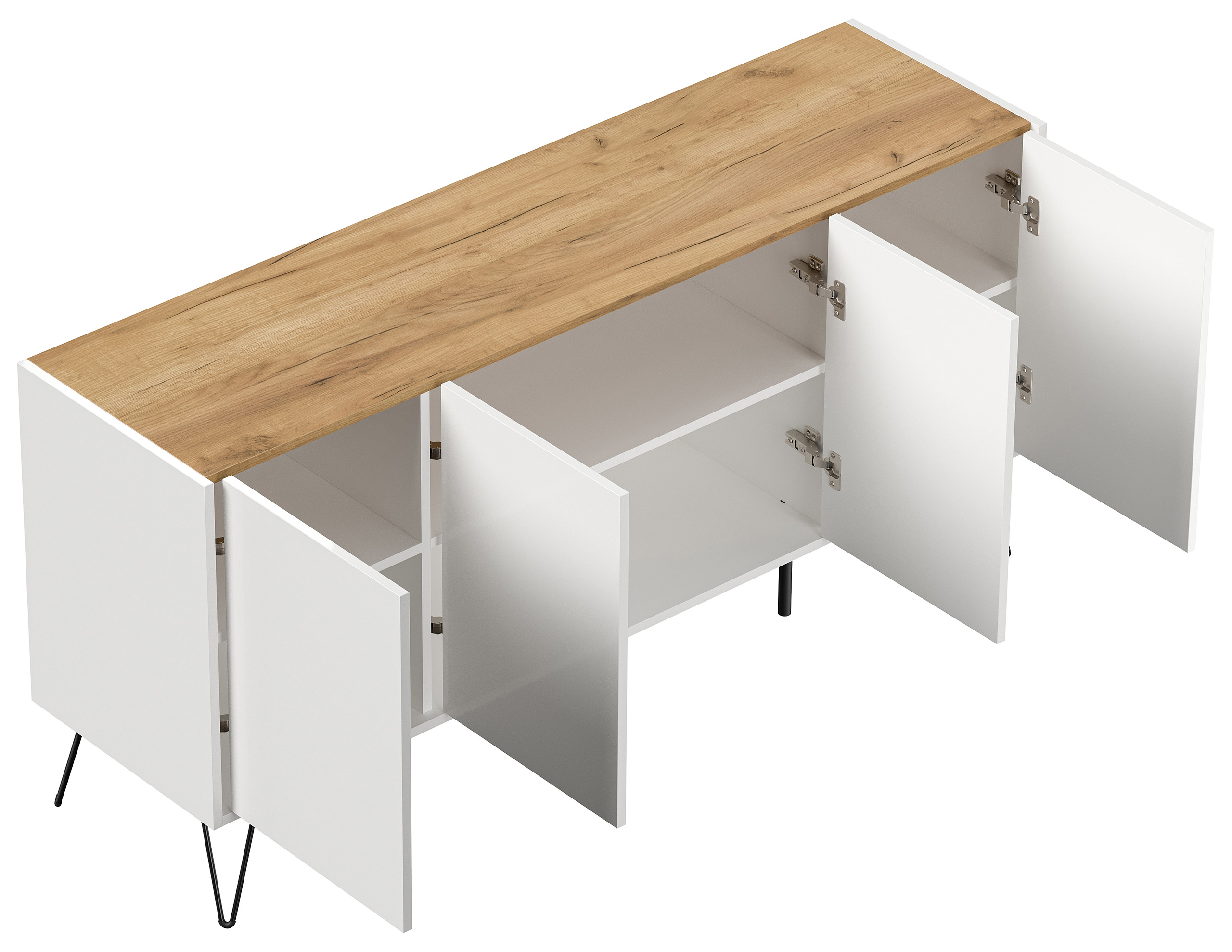 Raumwunder XL Sideboard Kommode Maxim 155cm stehend 4 Türen Grafit/Eiche Top