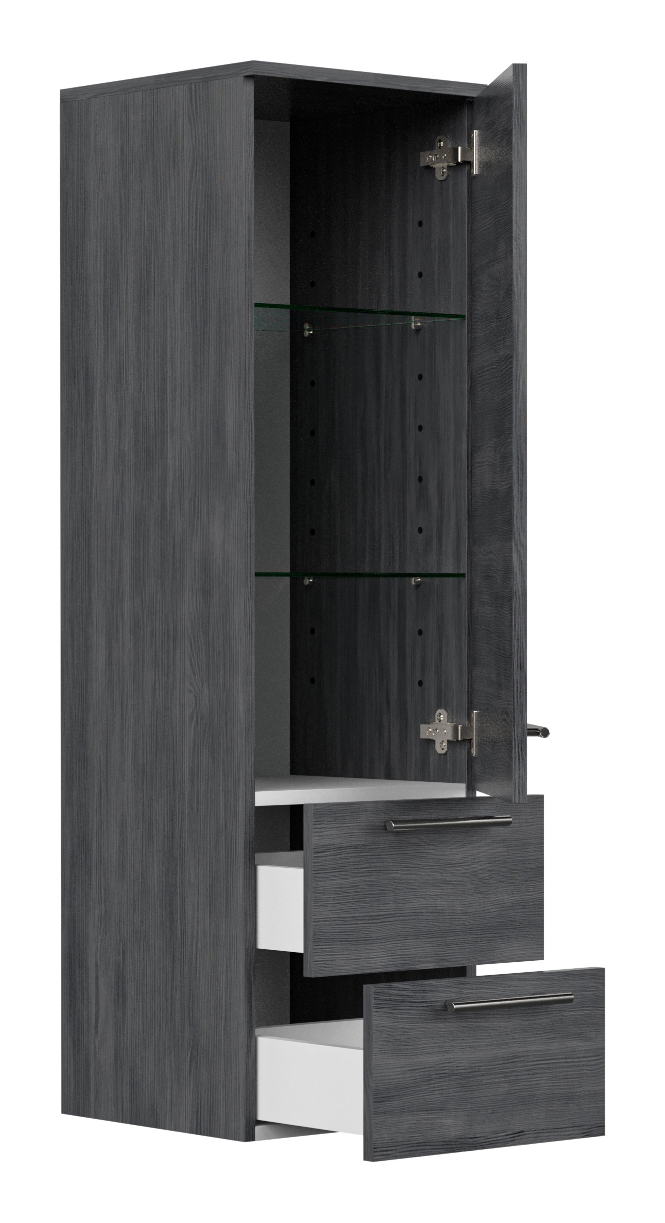 Hochschrank 120 cm in Graphit mit Glaseinlagen