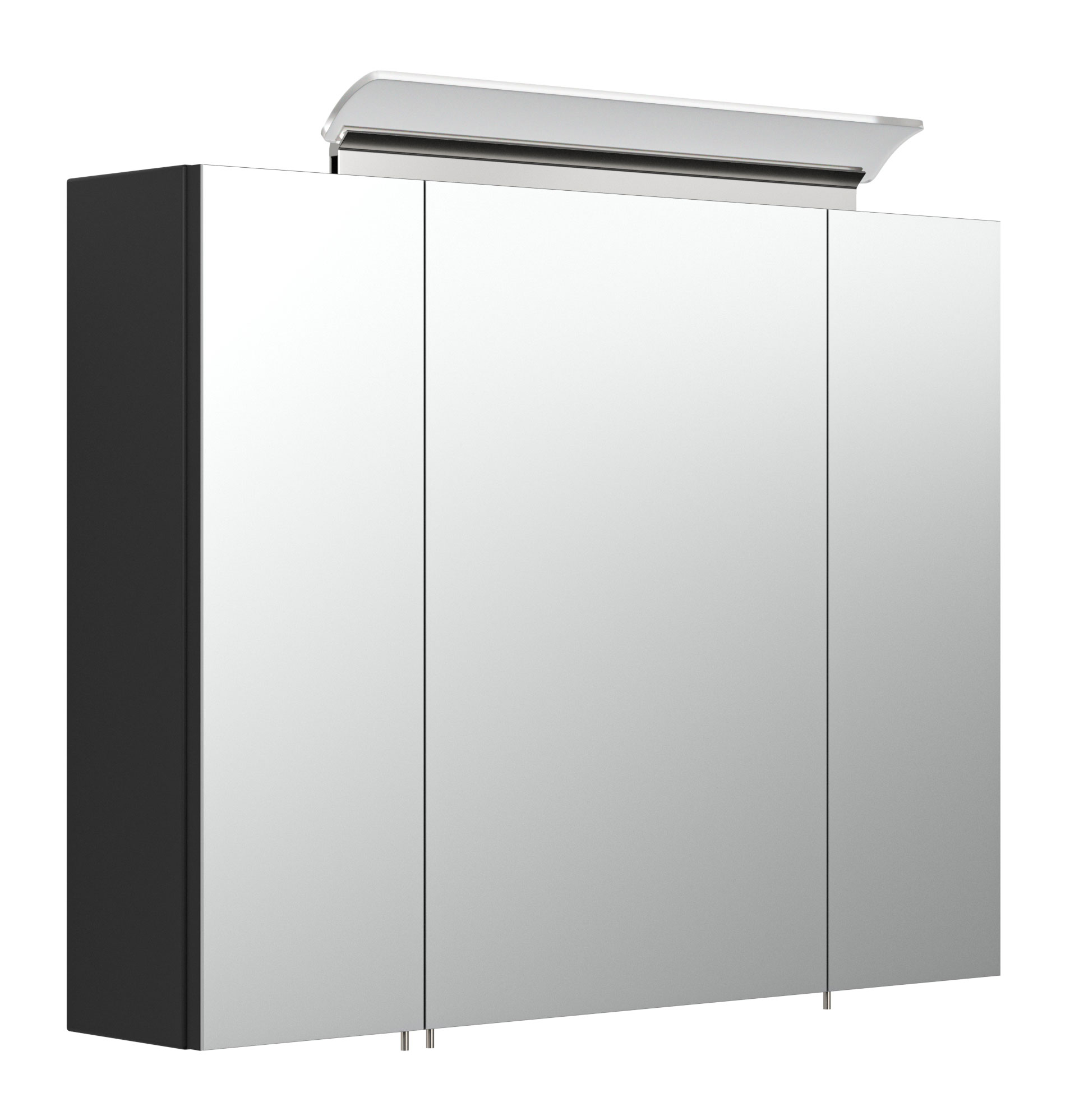 Spiegelschrank 80cm inkl. Design LED-Lampe und Glasböden schwarz