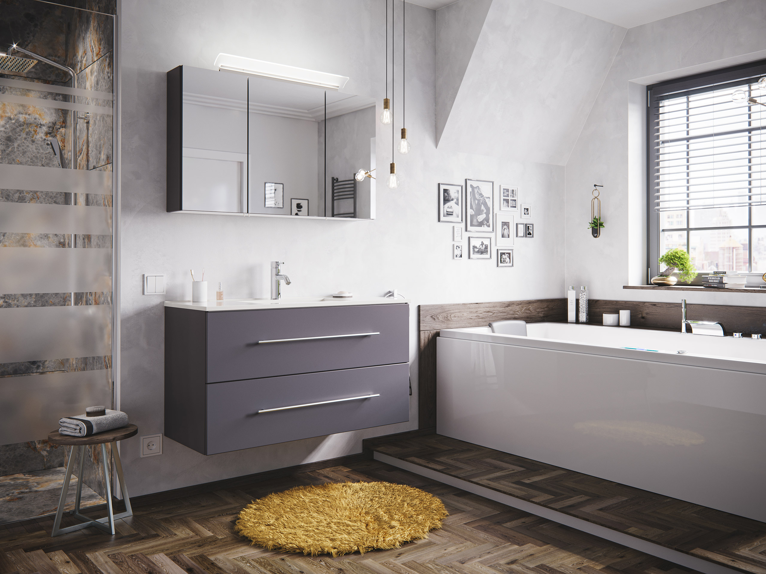 Badmöbel-Set Firenze 100 2 tlg. inkl. Spiegelschrank SoftClose anthrazit