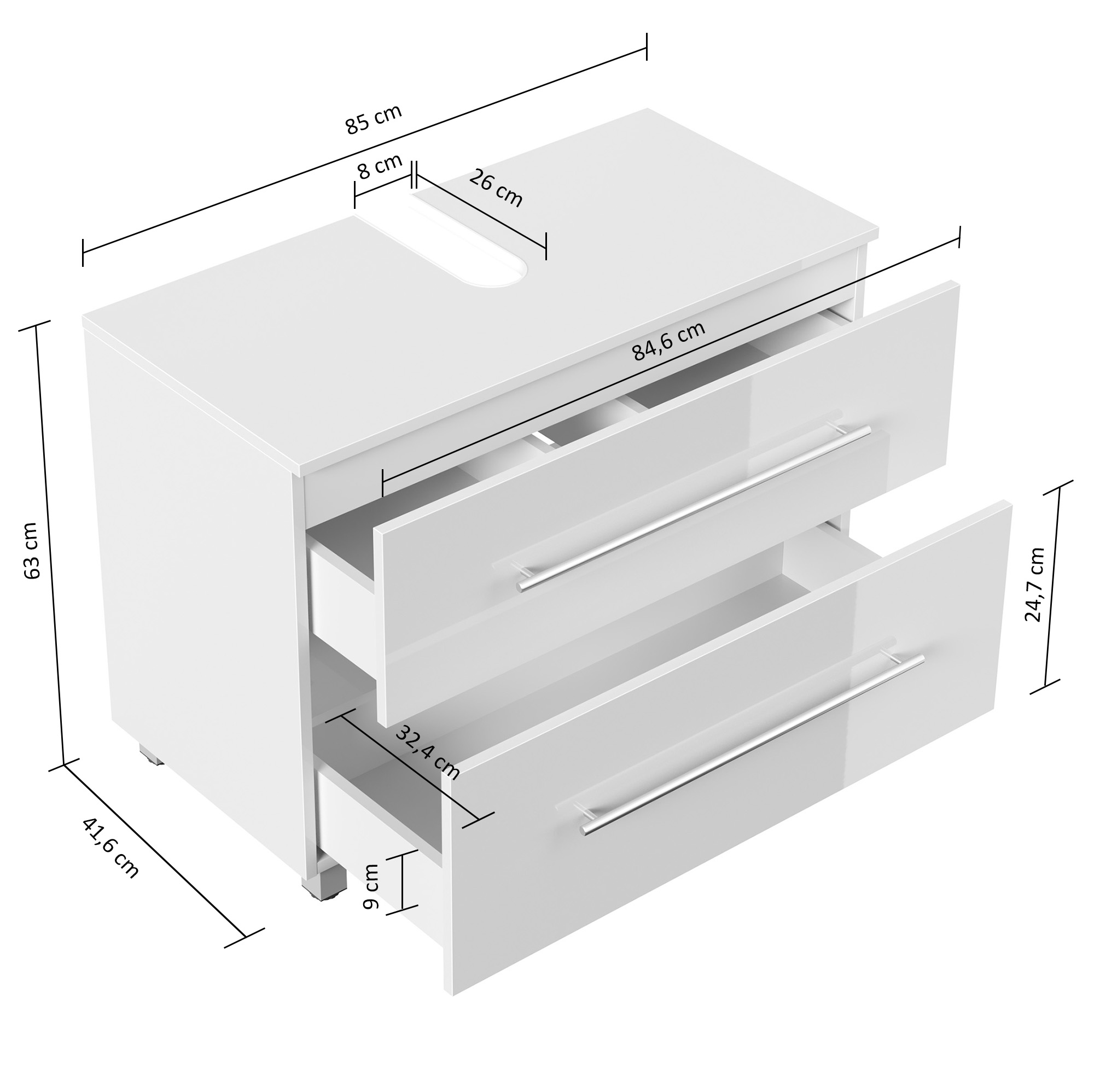 Universal Unterbau auf Standfüßen 85 cm SoftClose schwarz