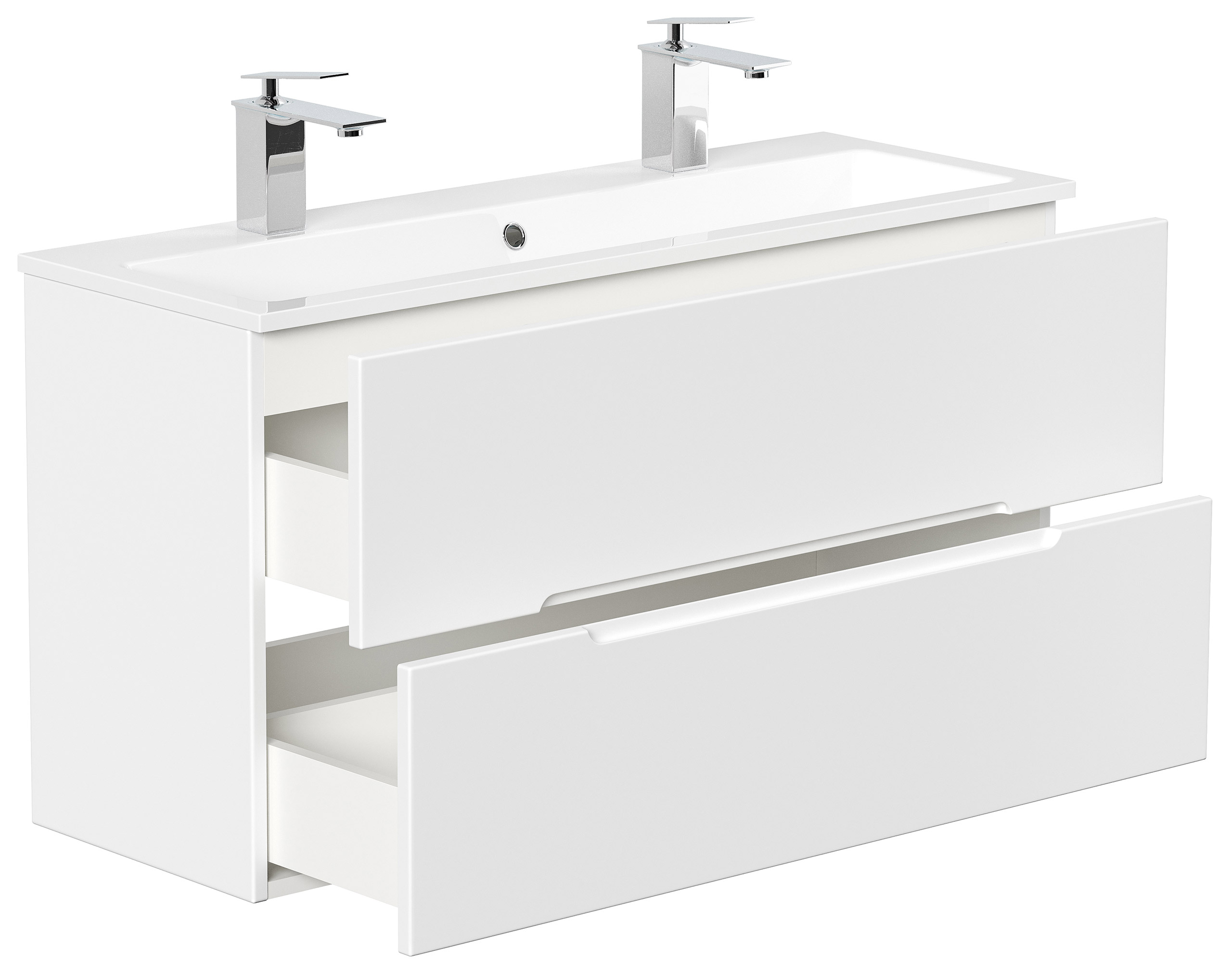 Badmöbel Mars 1000 SlimLine, 2-Hahnloch SoftClose Schubladen weiss matt Badmöbel Mars 1000 SlimLine, 2-Hahnloch SoftClose Schubladen weiss matt