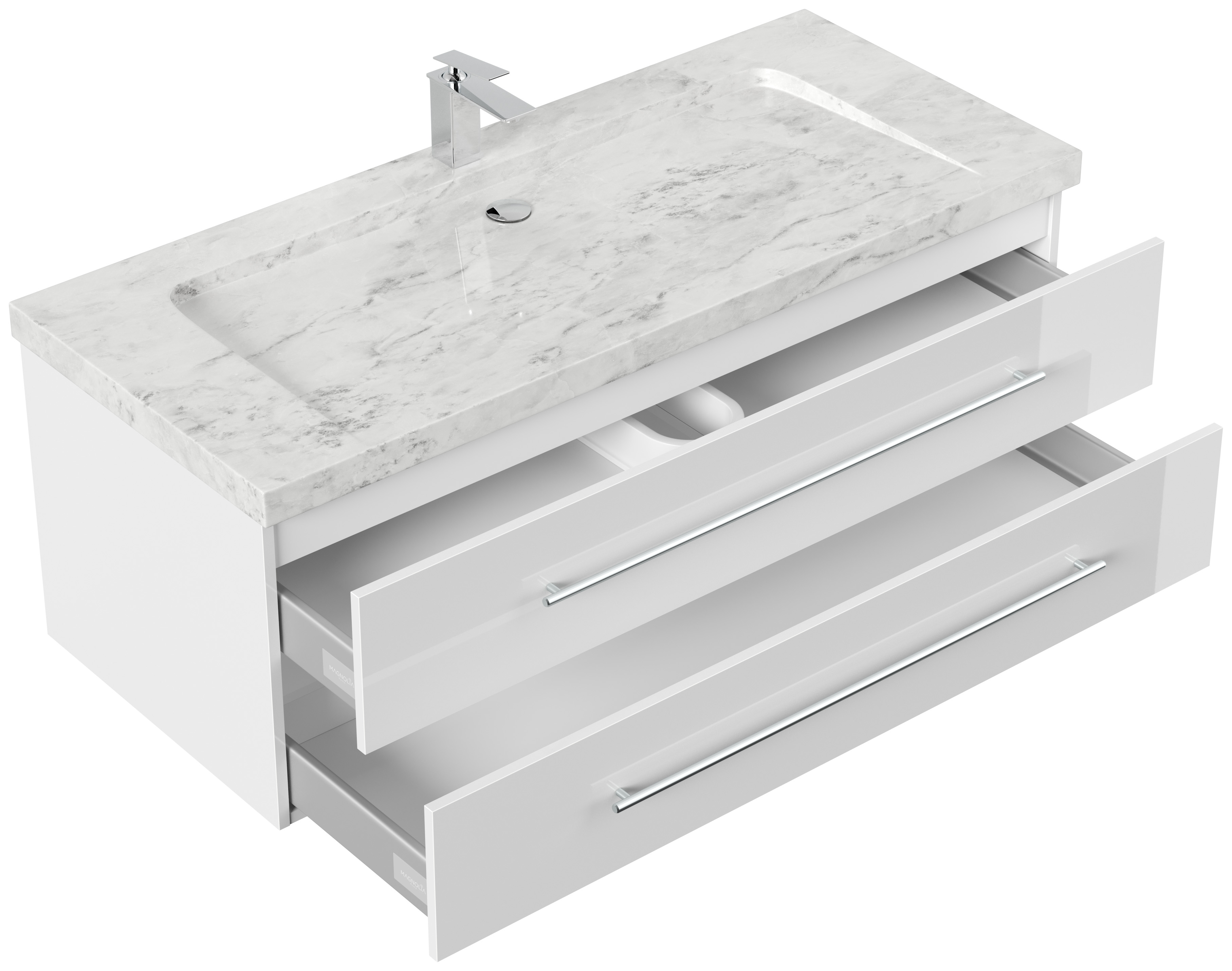 Badmöbel Marmor Carrara White Damo 130 cm 1 Hahnloch SoftClose weiß hochglanz