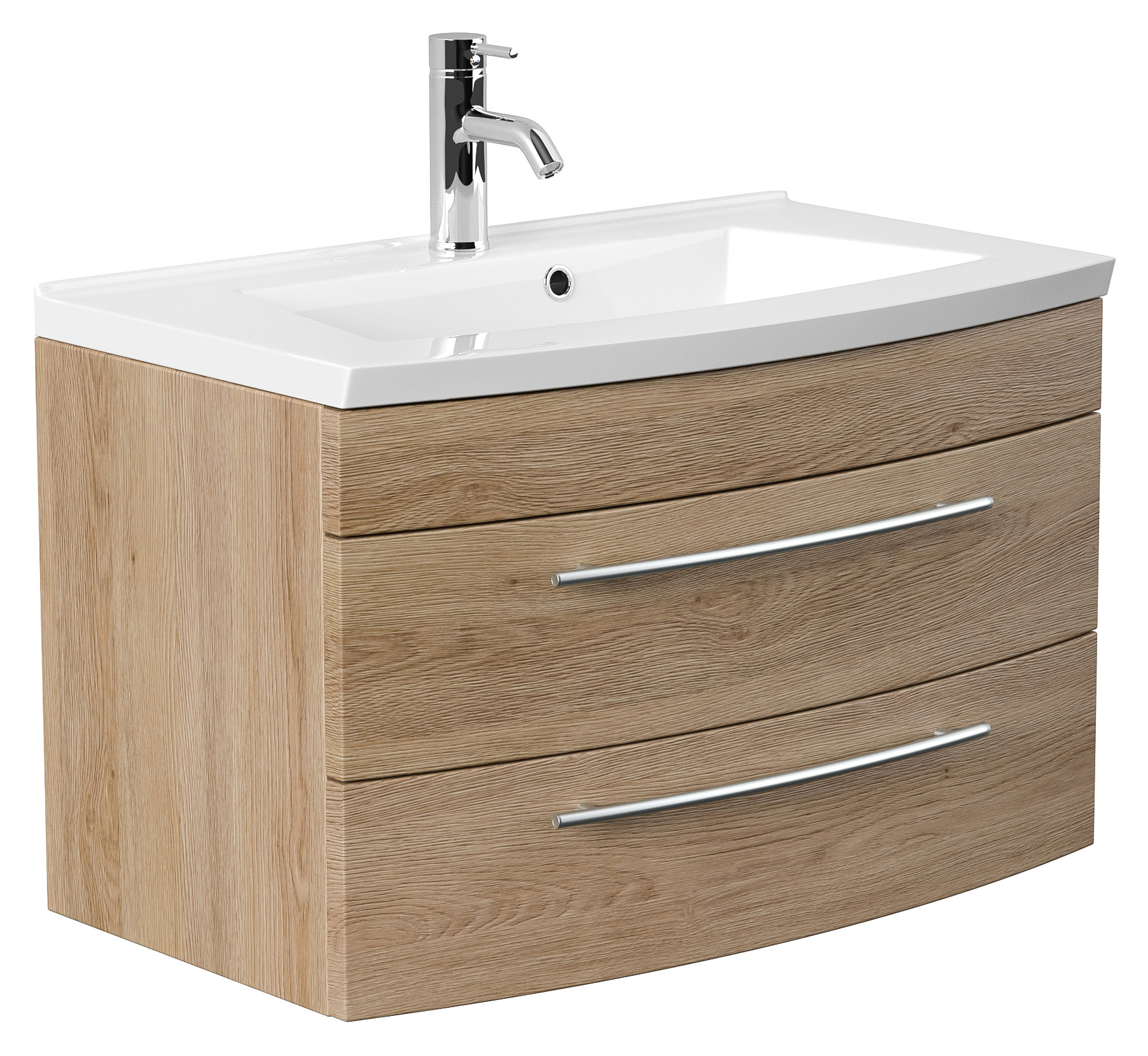 Badmöbel Bella 80 mit runder Front SoftClose eiche hell